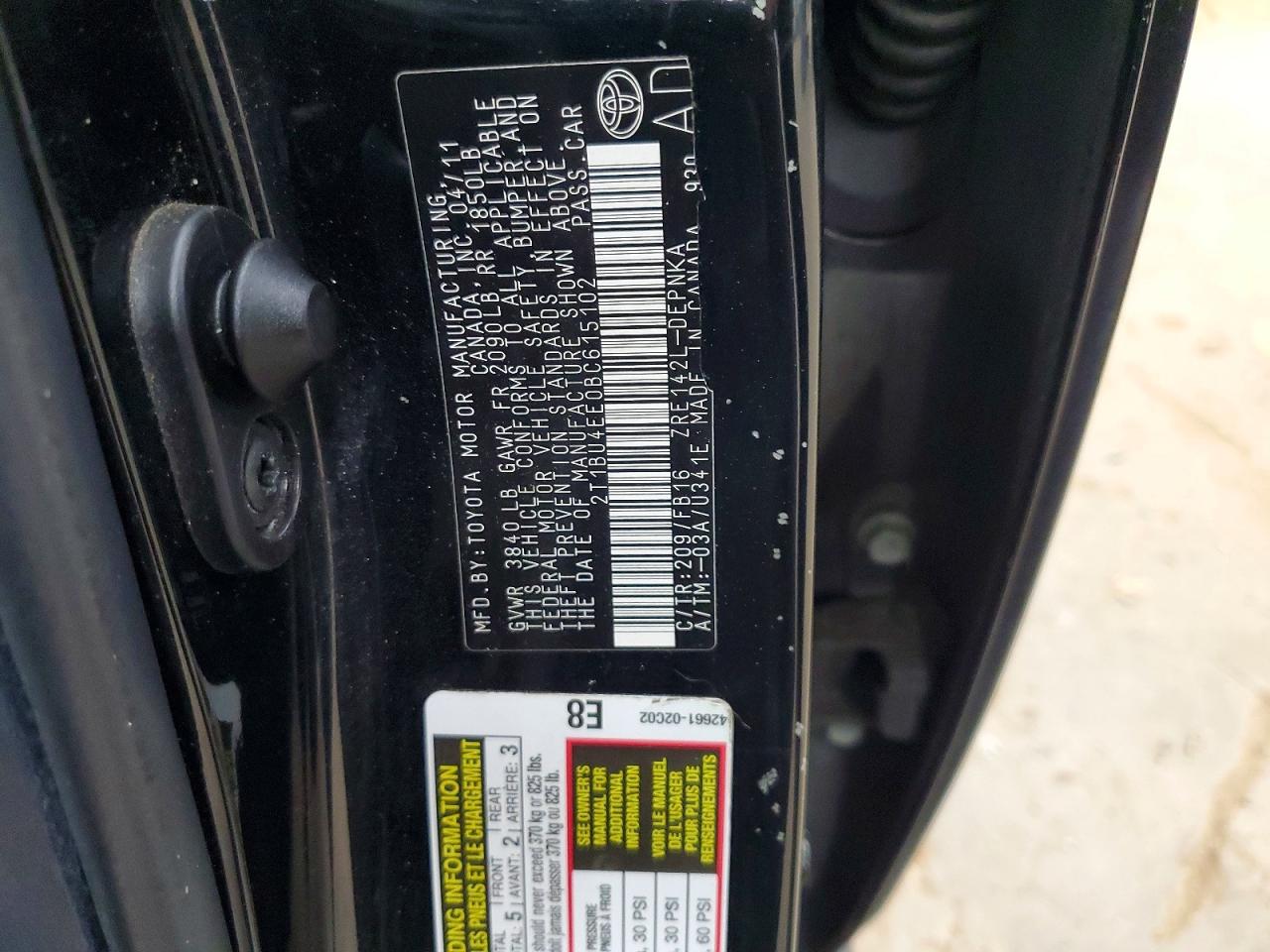 2011 Toyota Corolla  Le Черный vin: 2T1BU4EE0BC615102