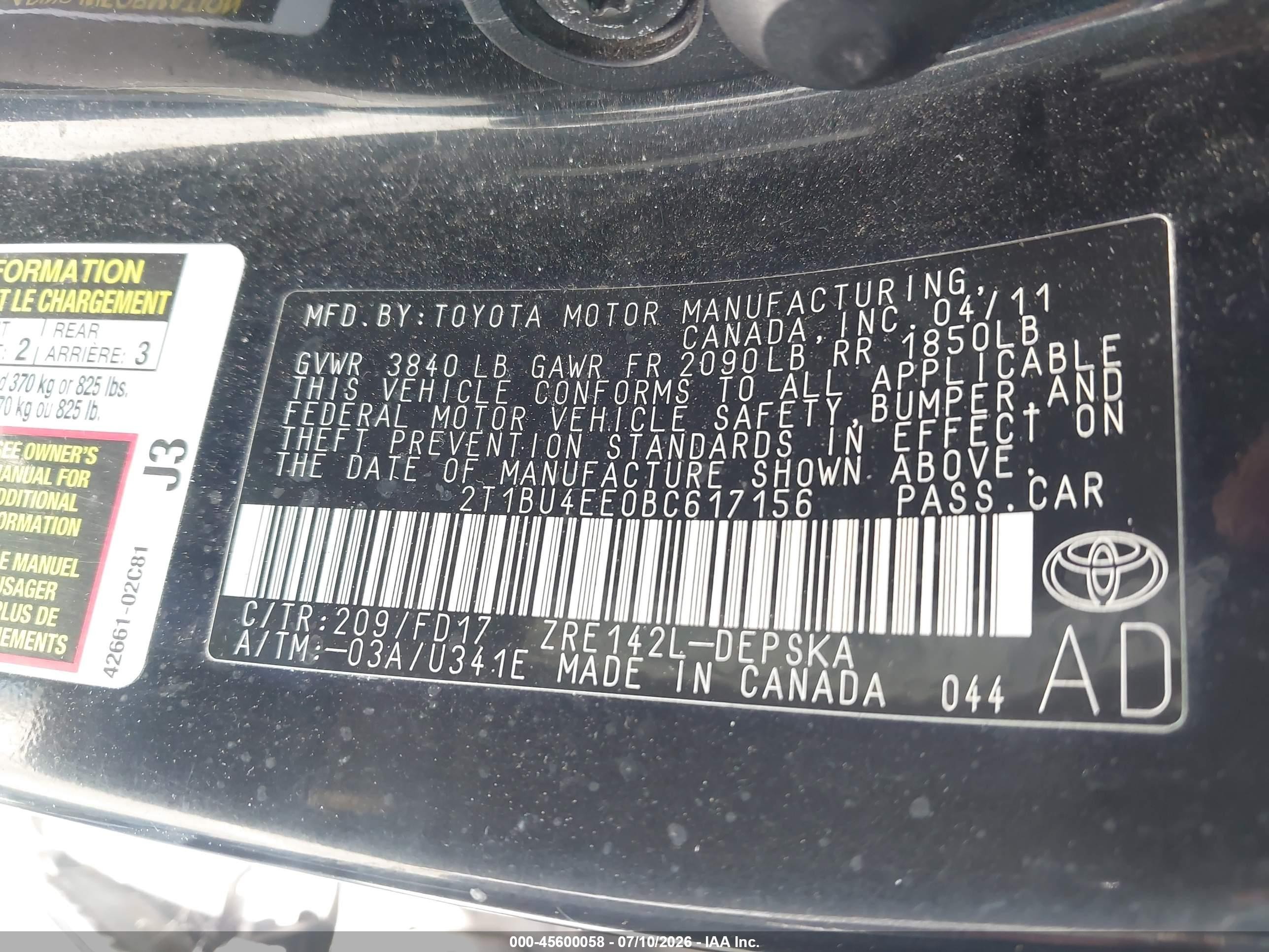 2011 Toyota Corolla S Black vin: 2T1BU4EE0BC617156