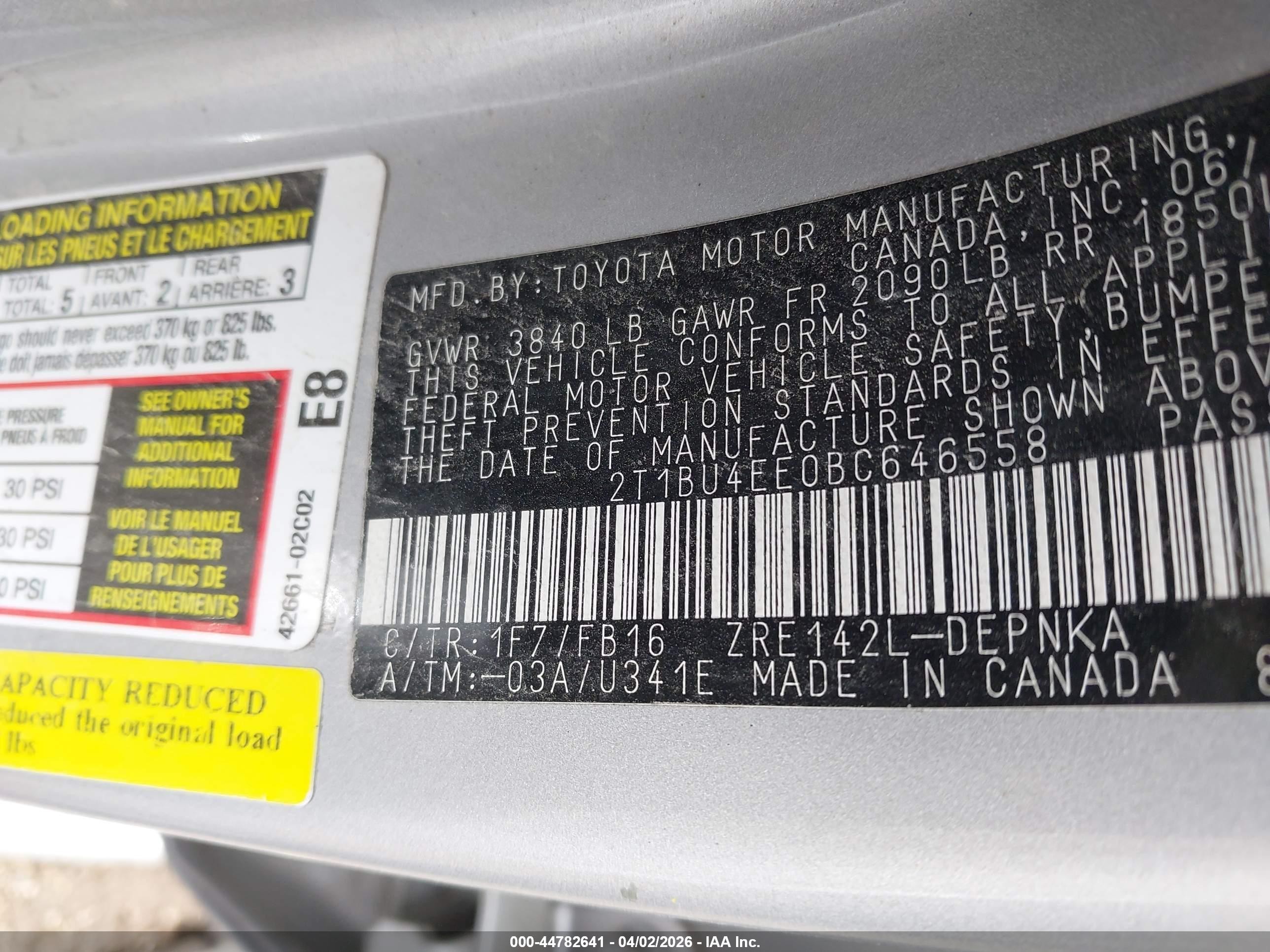 2011 Toyota Corolla Le Silver vin: 2T1BU4EE0BC646558