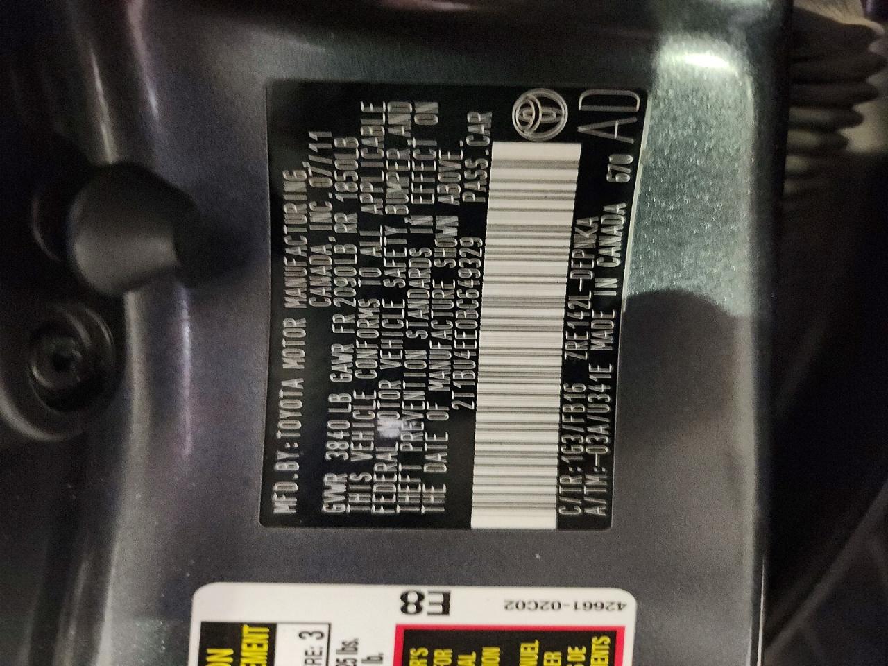 2011 Toyota Corolla Le Charcoal vin: 2T1BU4EE0BC649329