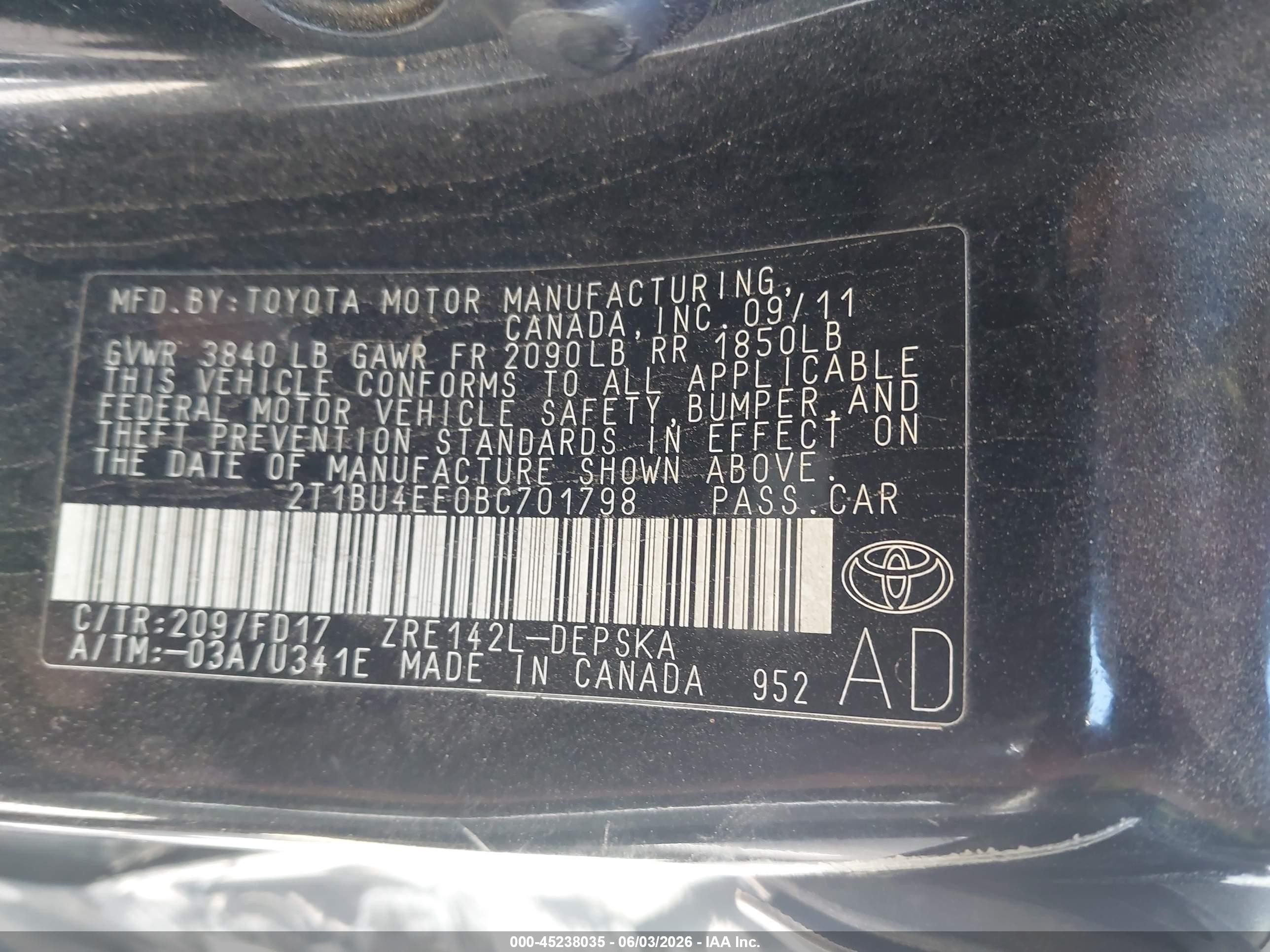 2011 Toyota Corolla S Black vin: 2T1BU4EE0BC701798