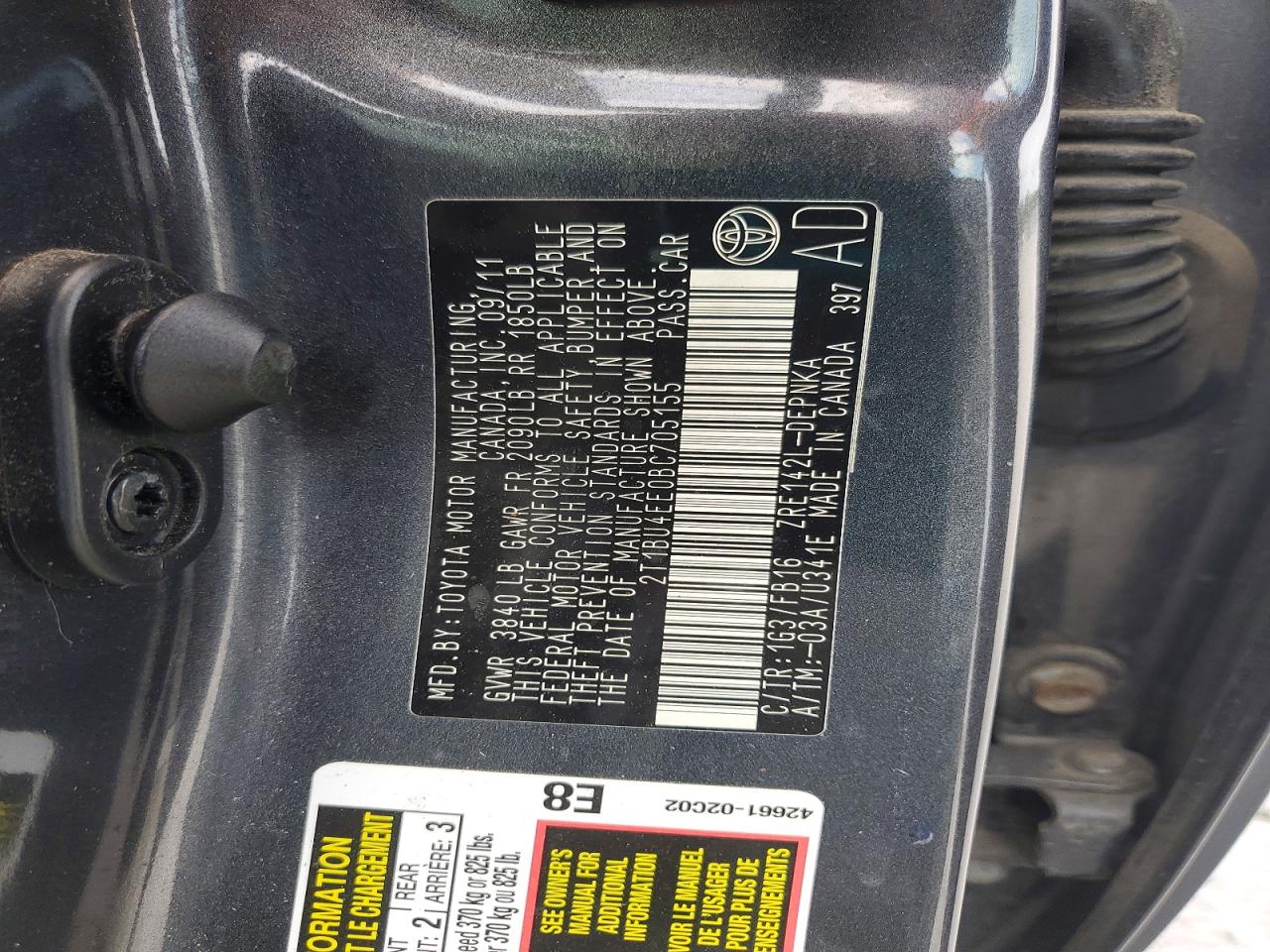2011 Toyota Corolla Base Charcoal vin: 2T1BU4EE0BC705155