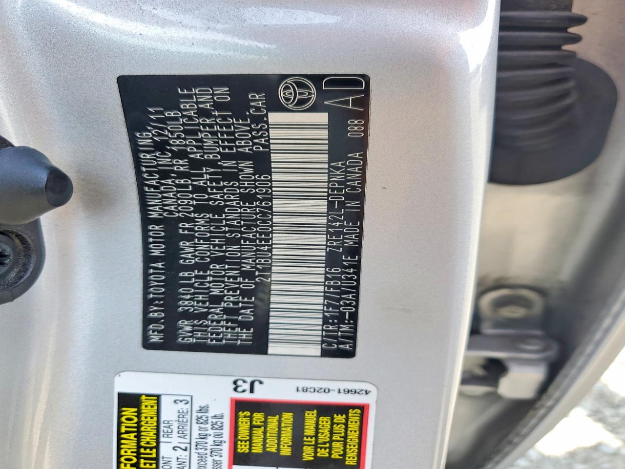 2012 Toyota Corolla Le Silver vin: 2T1BU4EE0CC761906