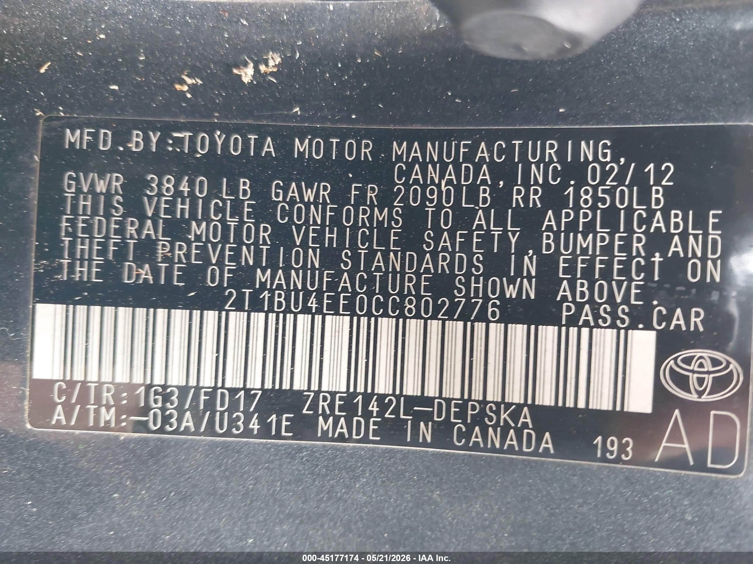 2012 Toyota Corolla S Gray vin: 2T1BU4EE0CC802776