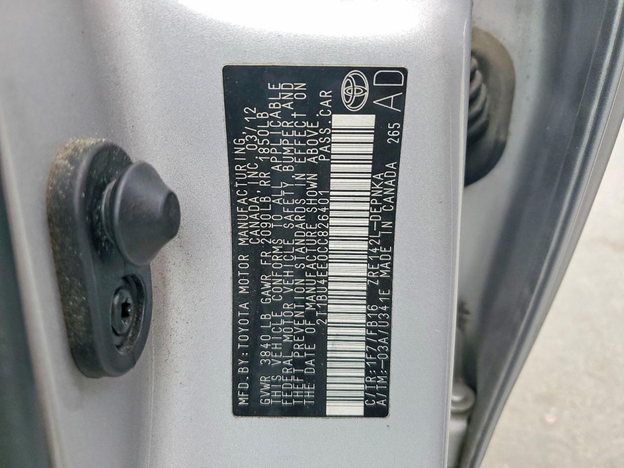 2012 Toyota Corolla Le Silver vin: 2T1BU4EE0CC826401
