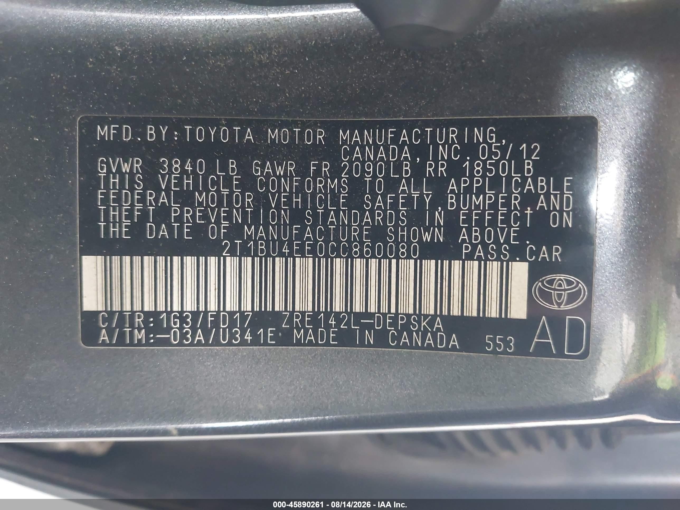 2012 Toyota Corolla S Gray vin: 2T1BU4EE0CC860080