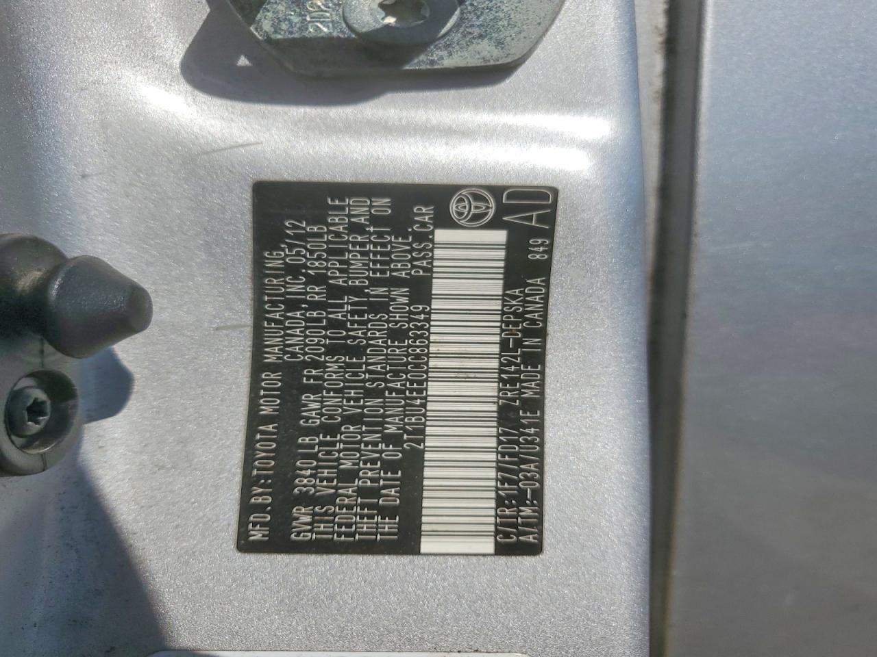 2012 Toyota Corolla S Silver vin: 2T1BU4EE0CC863349