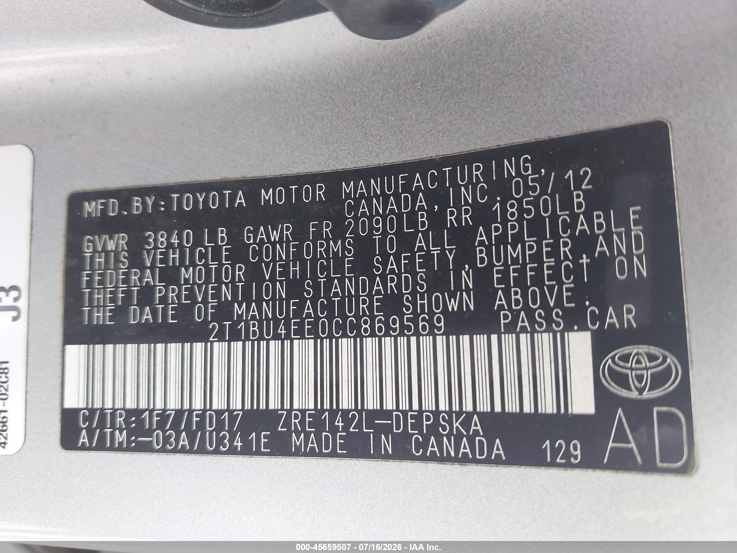 2012 Toyota Corolla S Silver vin: 2T1BU4EE0CC869569