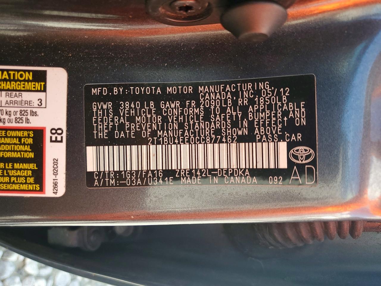 2012 Toyota Corolla L Gray vin: 2T1BU4EE0CC877462