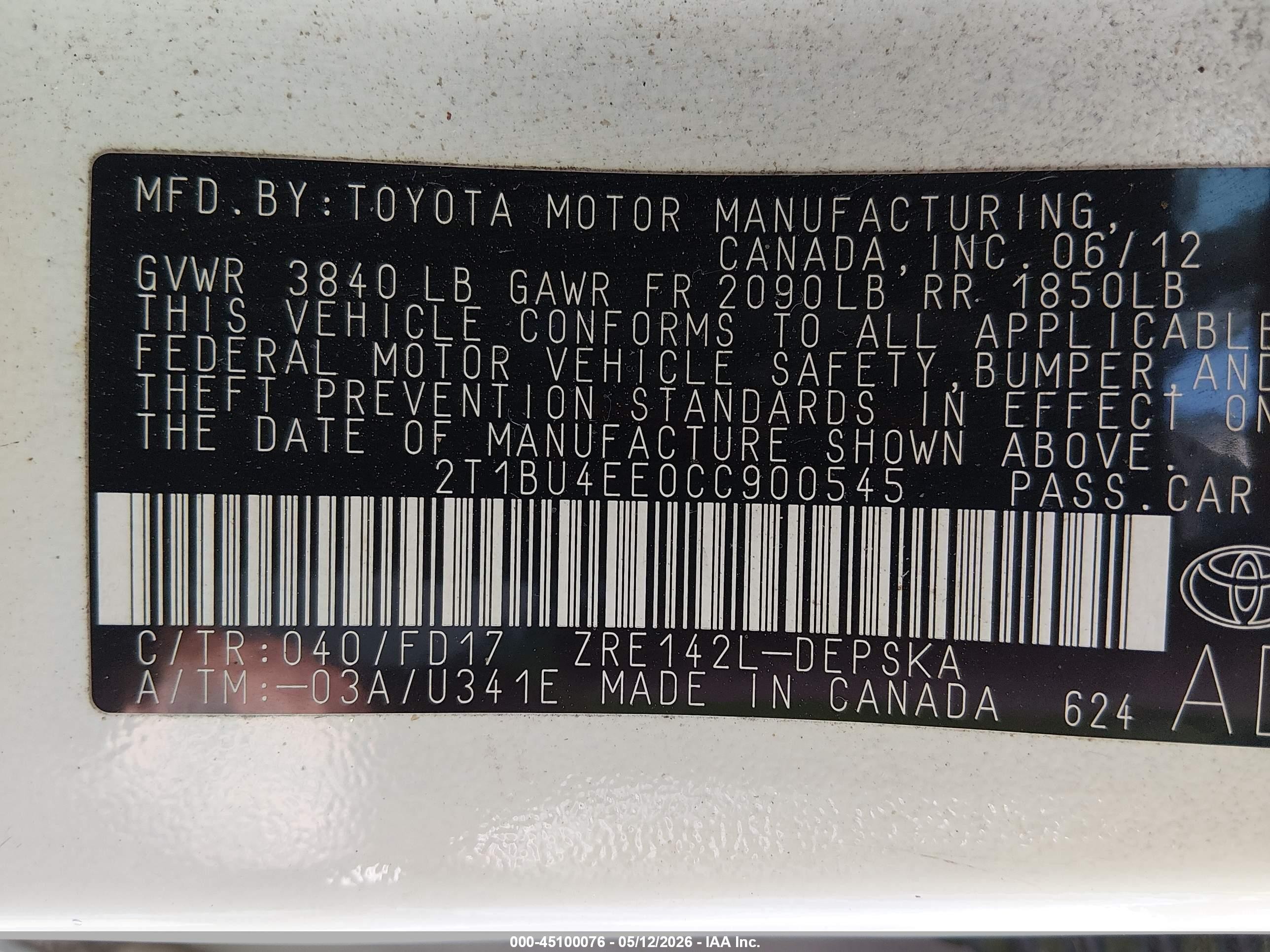 2012 Toyota Corolla S White vin: 2T1BU4EE0CC900545