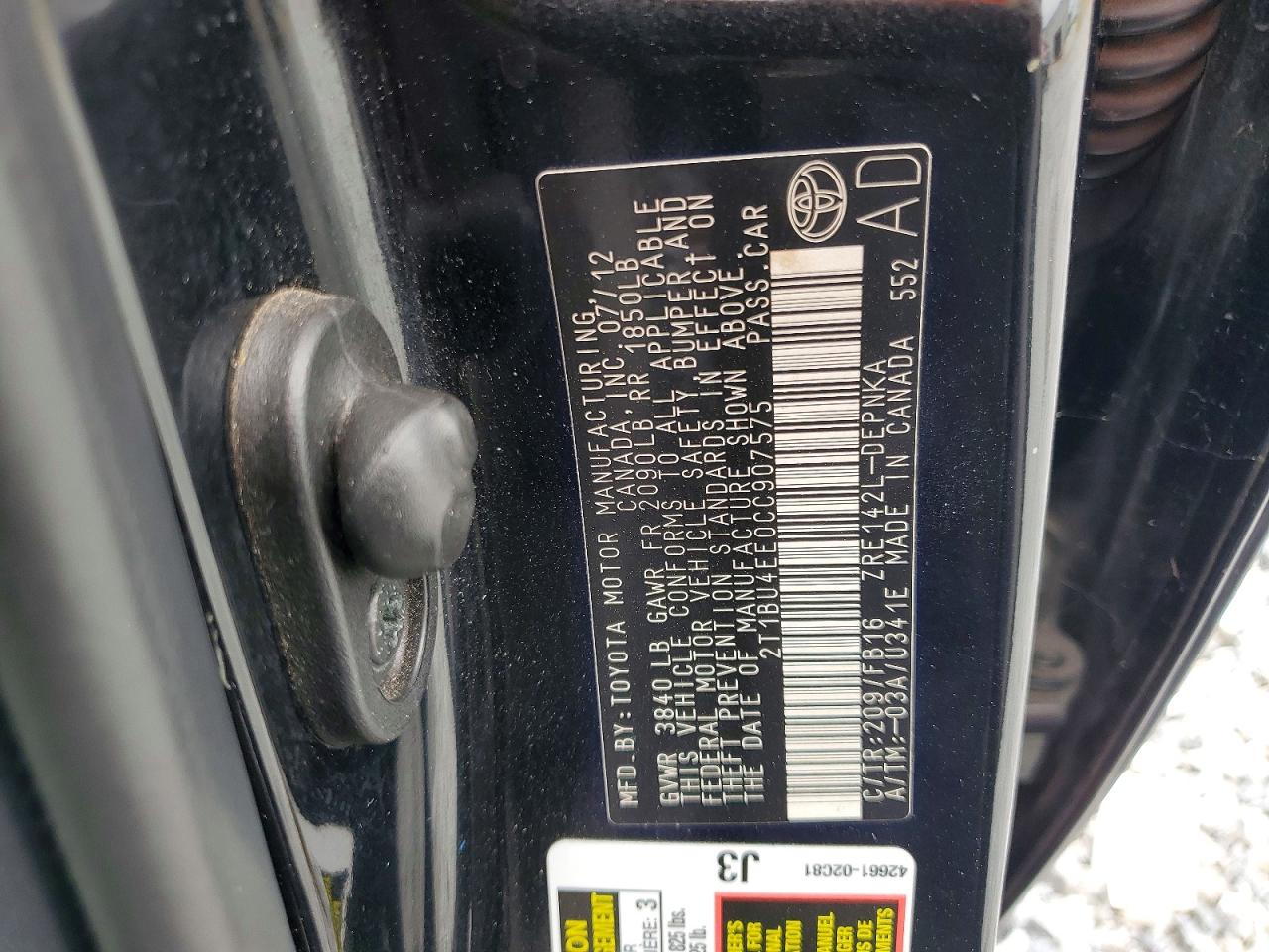 2012 Toyota Corolla Le Black vin: 2T1BU4EE0CC907575