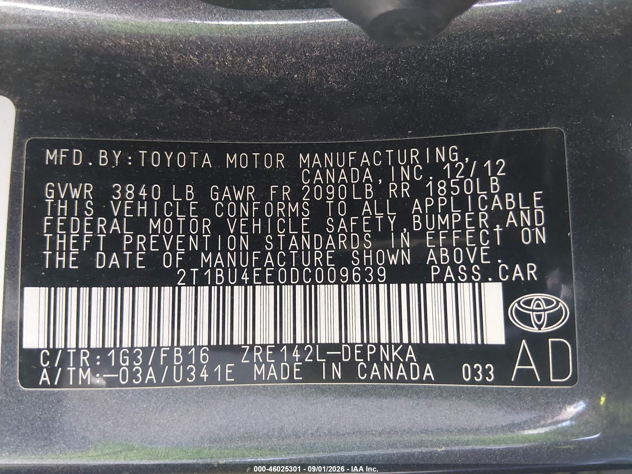 2013 Toyota Corolla Le Gray vin: 2T1BU4EE0DC009639