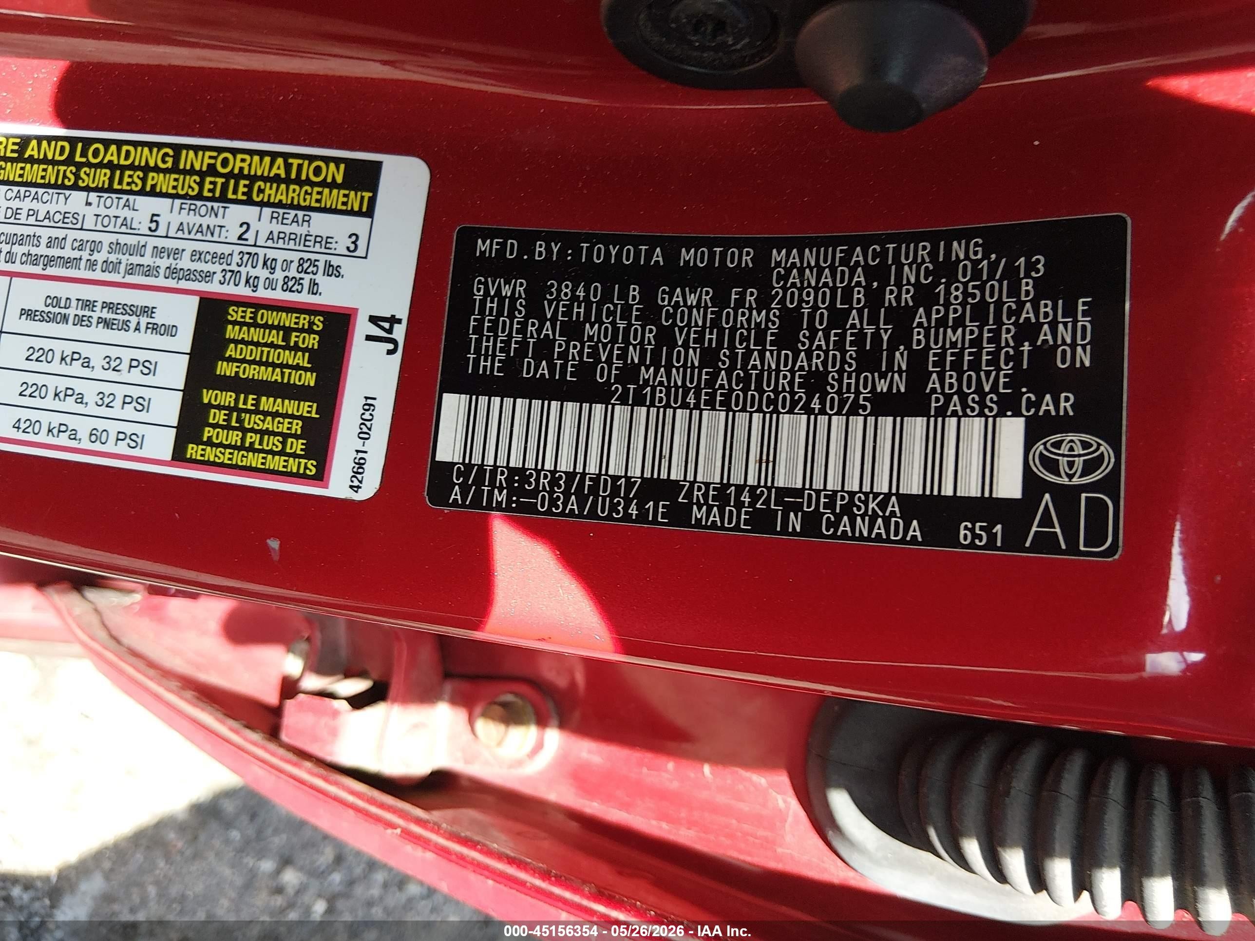 2013 Toyota Corolla S Red vin: 2T1BU4EE0DC024075