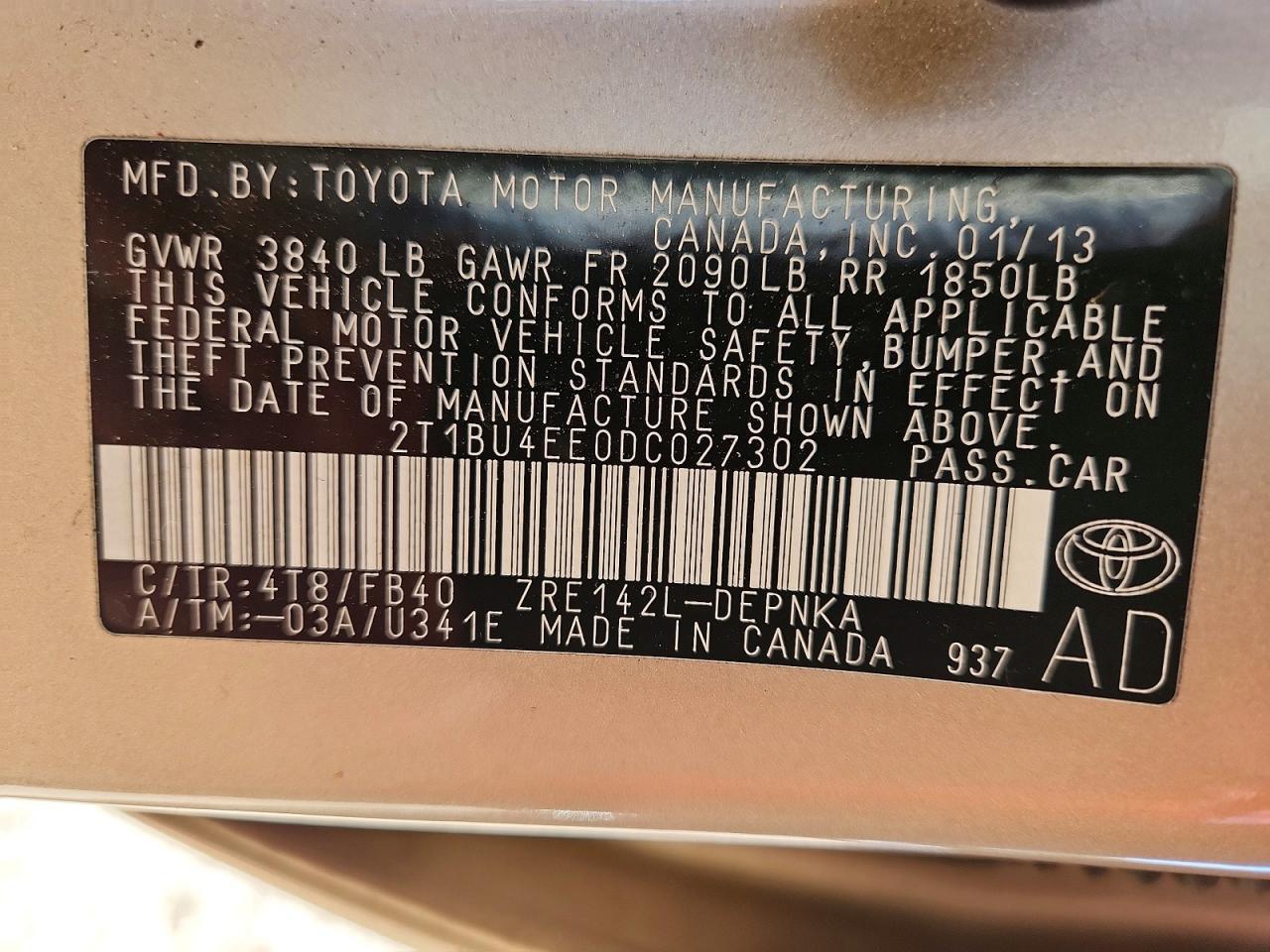 2013 Toyota Corolla Le Beige vin: 2T1BU4EE0DC027302