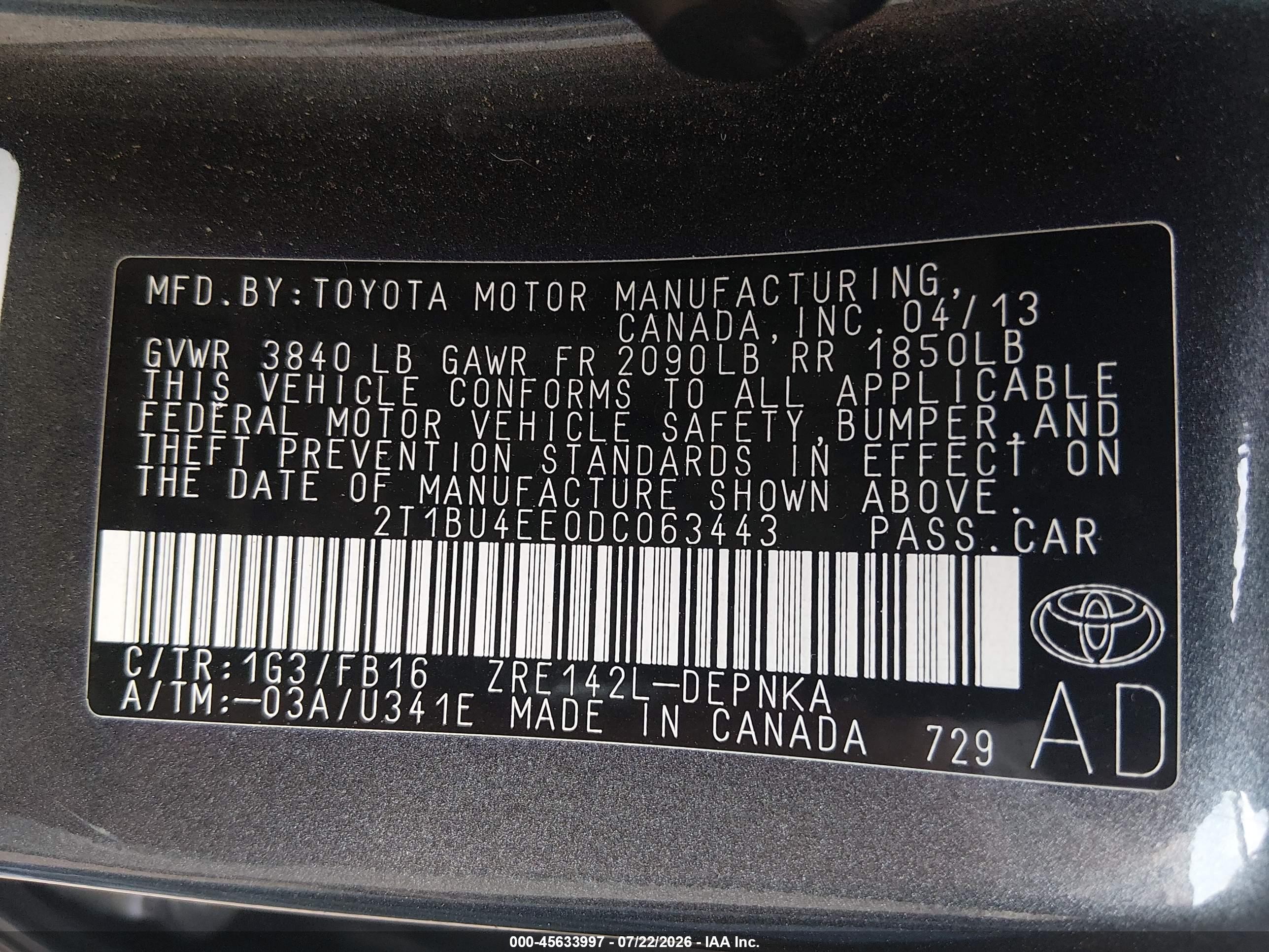 2013 Toyota Corolla Le Gray vin: 2T1BU4EE0DC063443