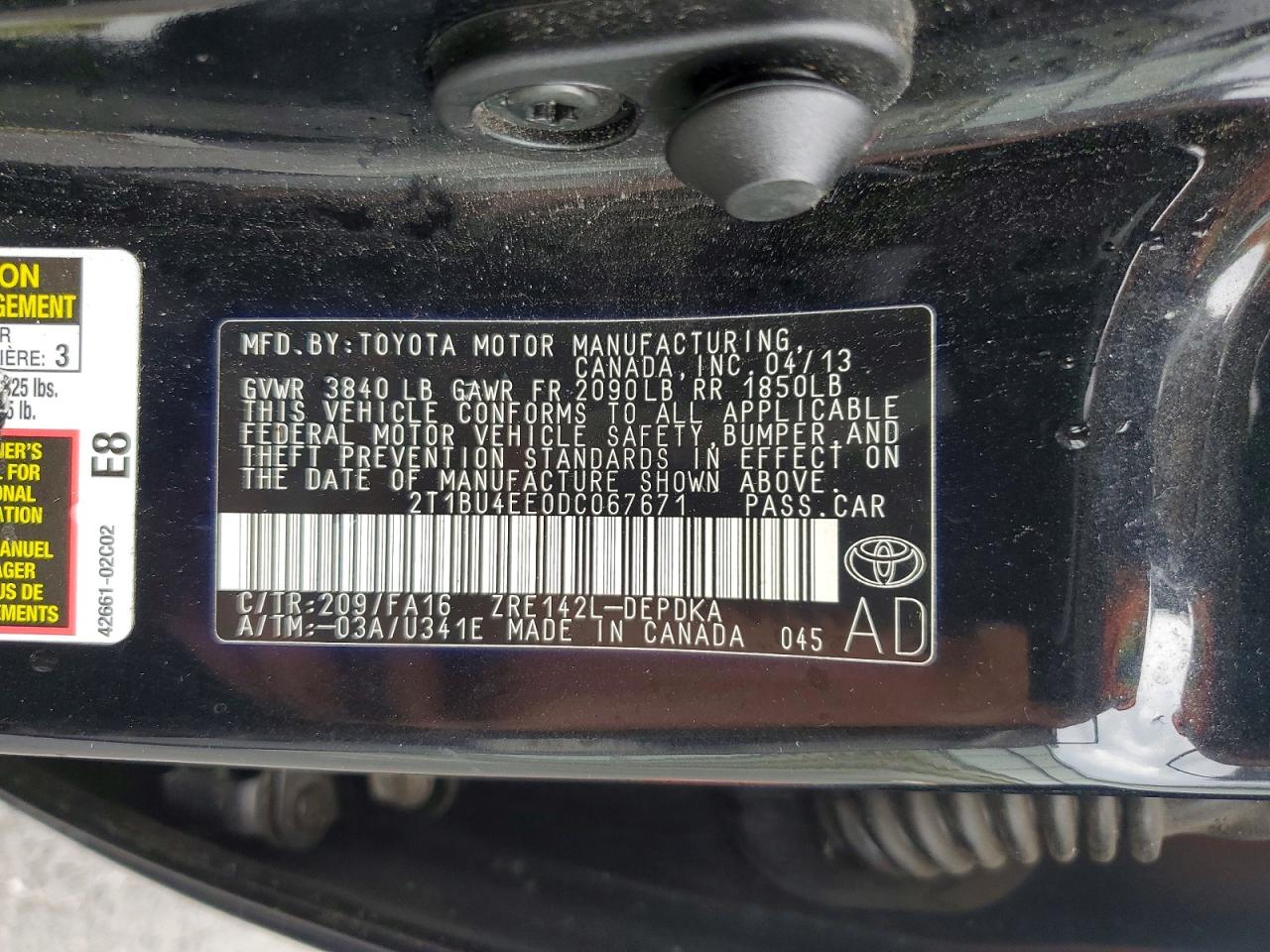 2013 Toyota Corolla L Черный vin: 2T1BU4EE0DC067671