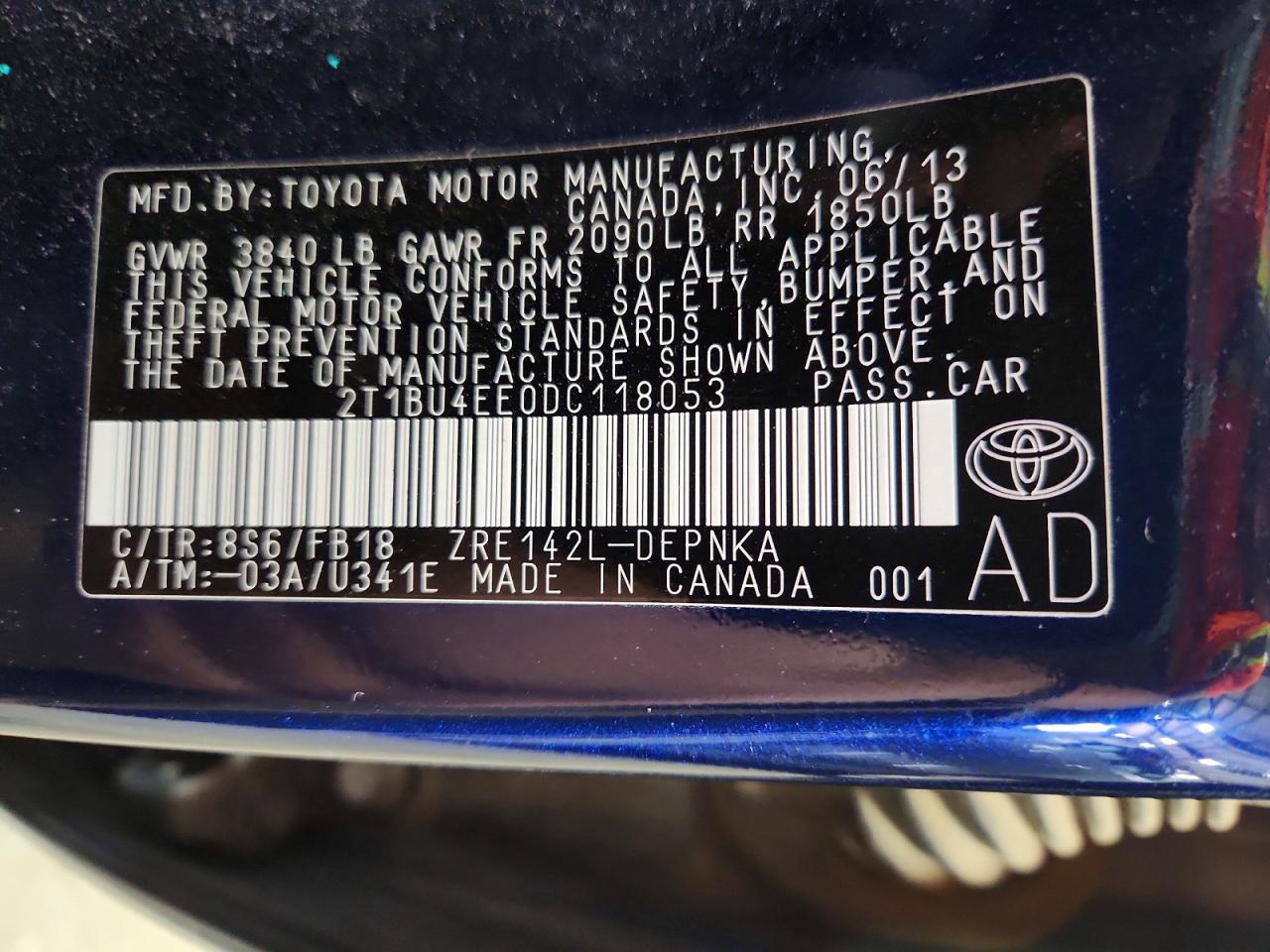 2013 Toyota Corolla Le Blue vin: 2T1BU4EE0DC118053