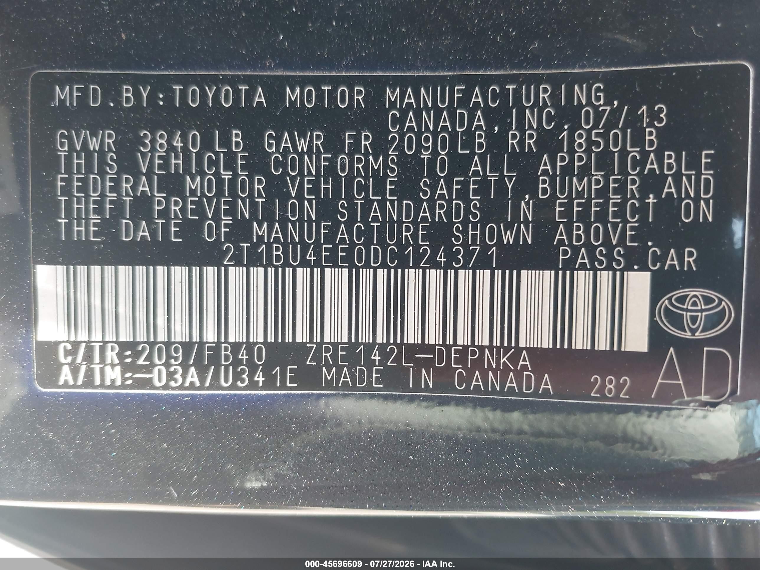 2013 Toyota Corolla Le Black vin: 2T1BU4EE0DC124371