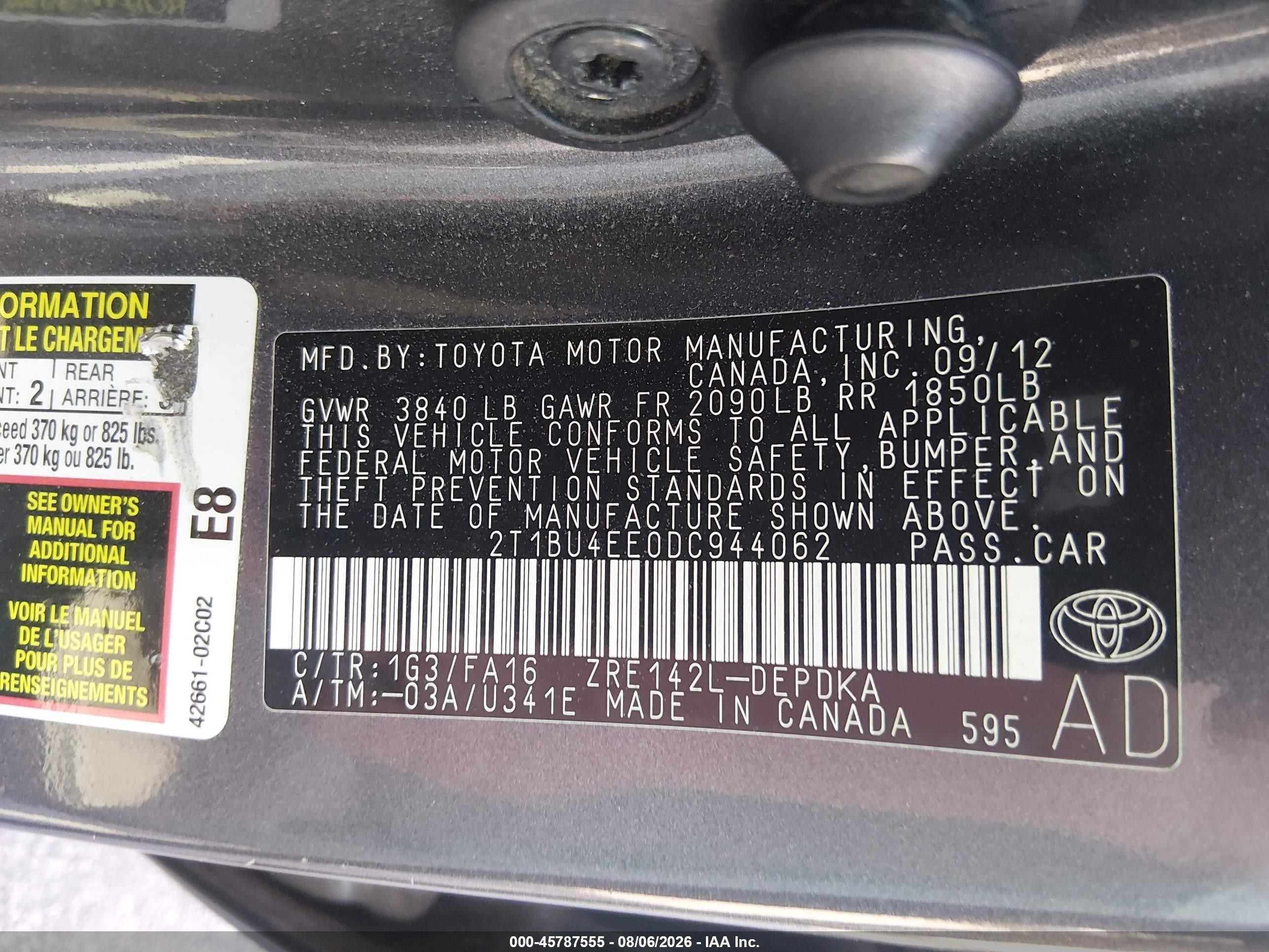 2013 Toyota Corolla L Gray vin: 2T1BU4EE0DC944062