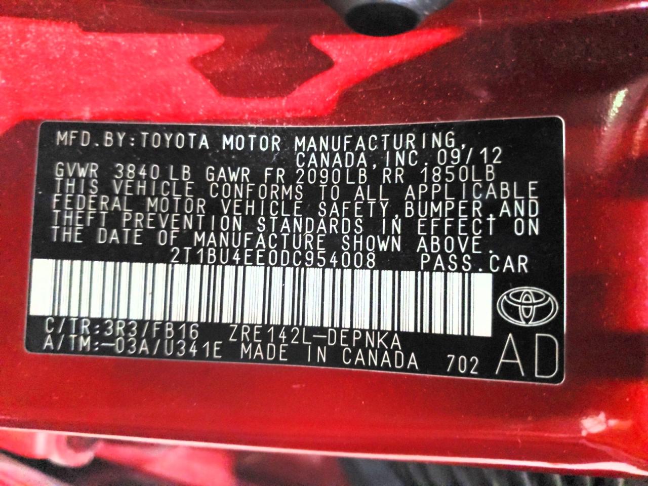 2013 Toyota Corolla Le Red vin: 2T1BU4EE0DC954008