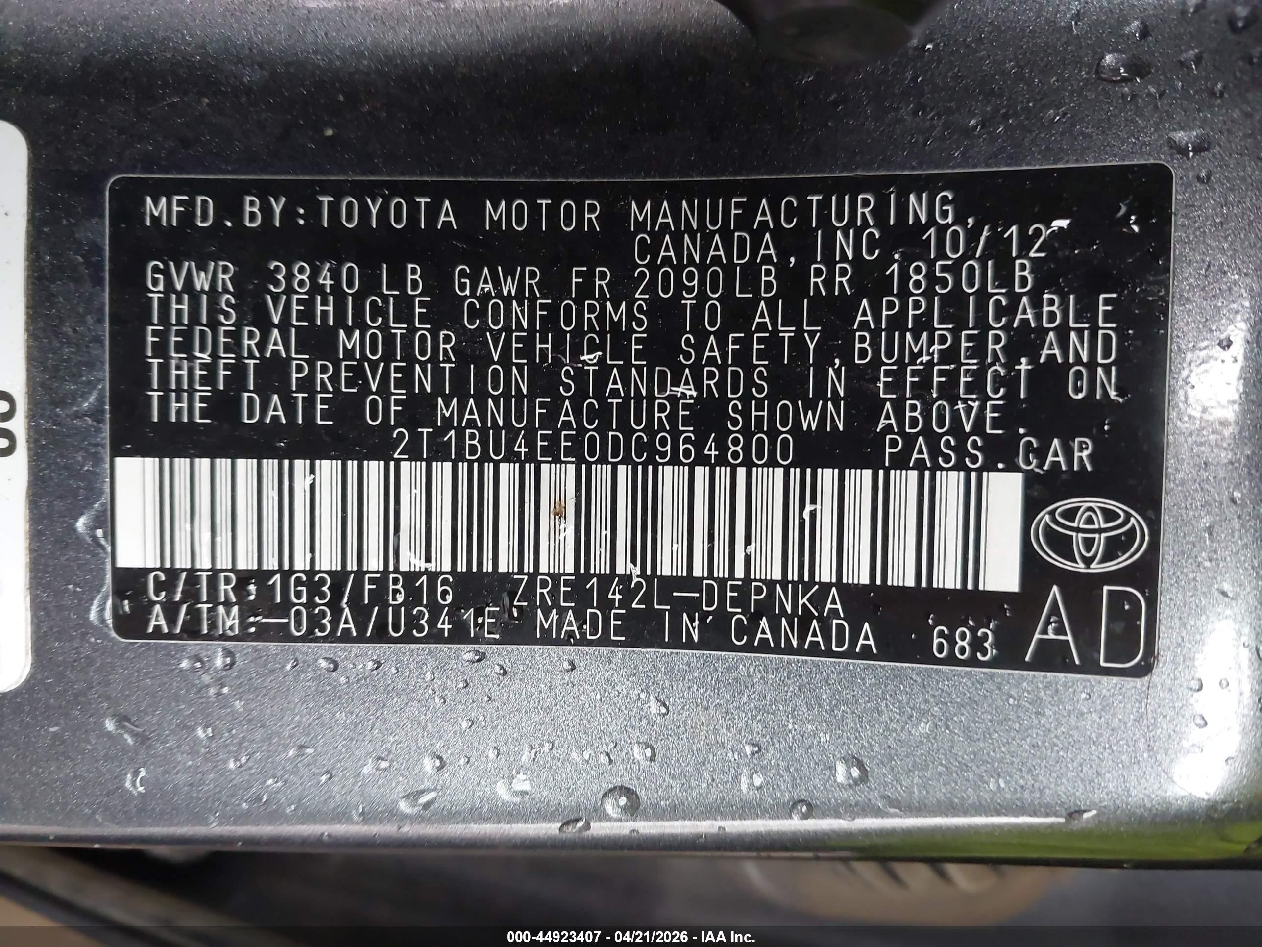 2013 Toyota Corolla Le Gray vin: 2T1BU4EE0DC964800