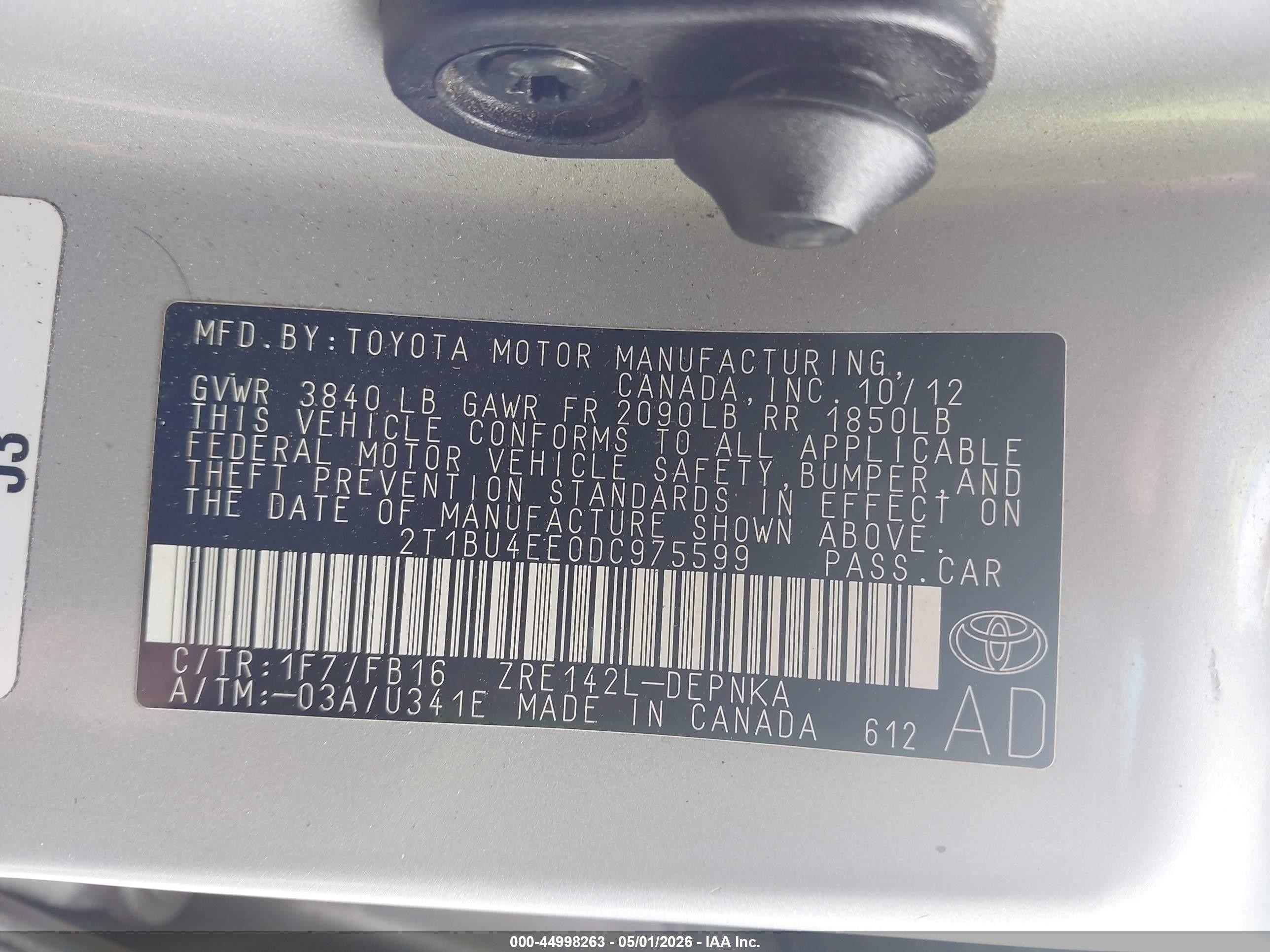 2013 Toyota Corolla Le Silver vin: 2T1BU4EE0DC975599