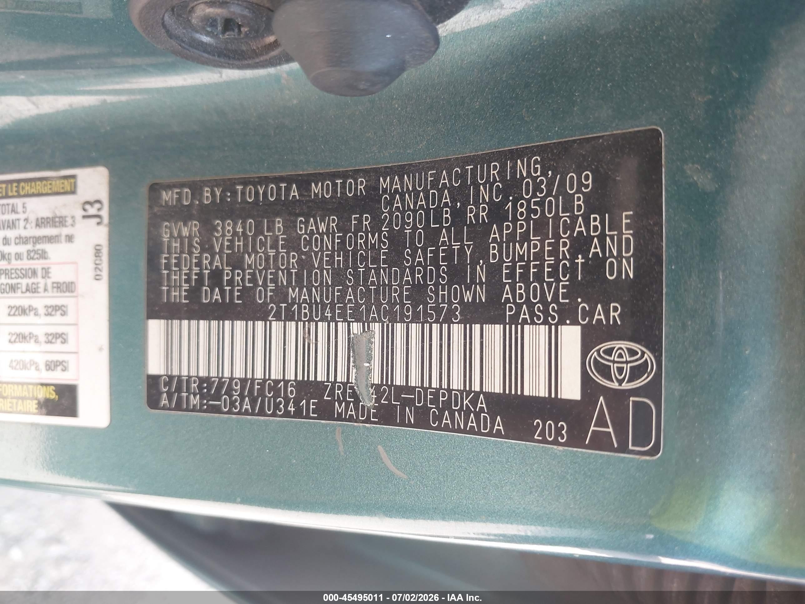 2010 Toyota Corolla Le Blue vin: 2T1BU4EE1AC191573