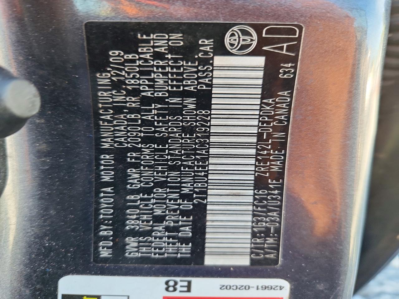 2010 Toyota Corolla Le Charcoal vin: 2T1BU4EE1AC319228