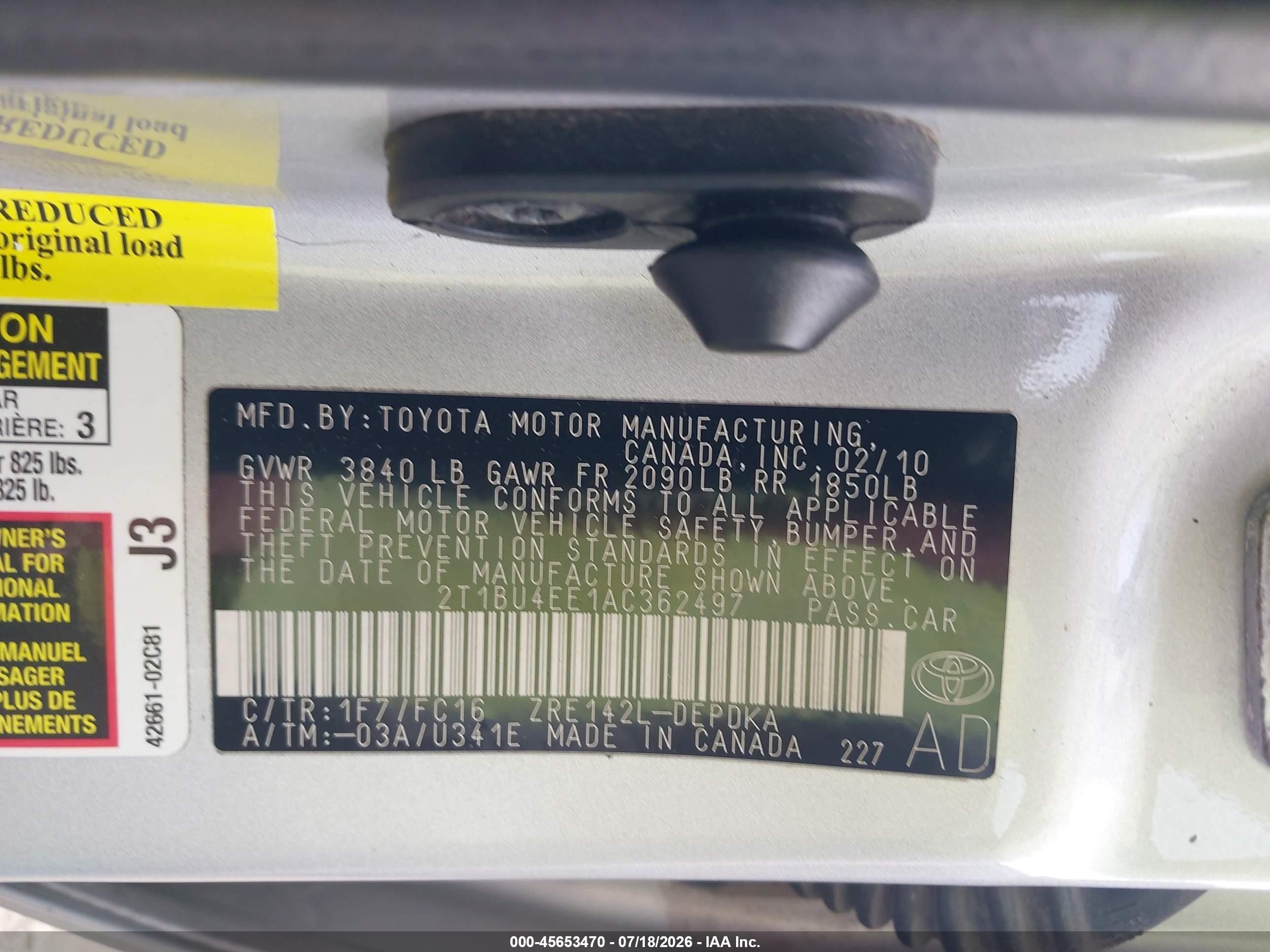2010 Toyota Corolla Le Silver vin: 2T1BU4EE1AC362497
