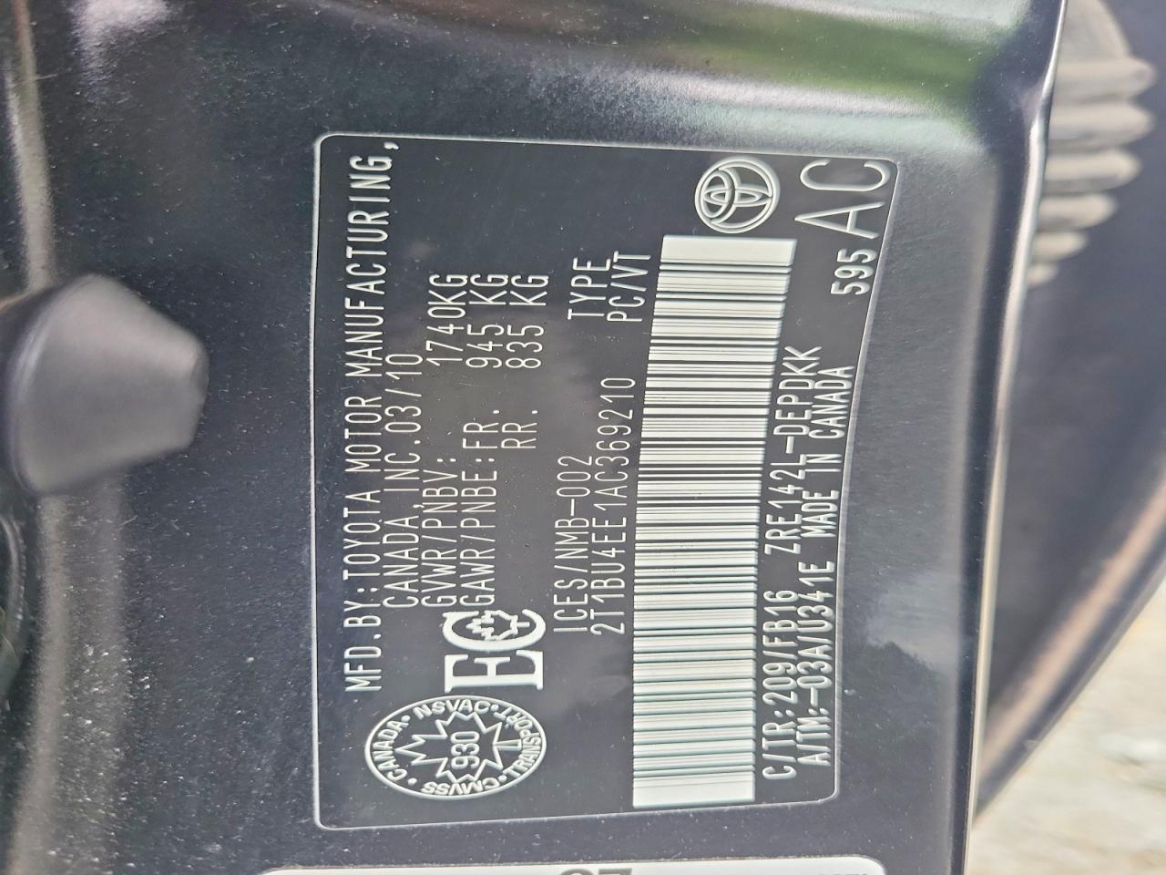 2010 Toyota Corolla Base Черный vin: 2T1BU4EE1AC369210