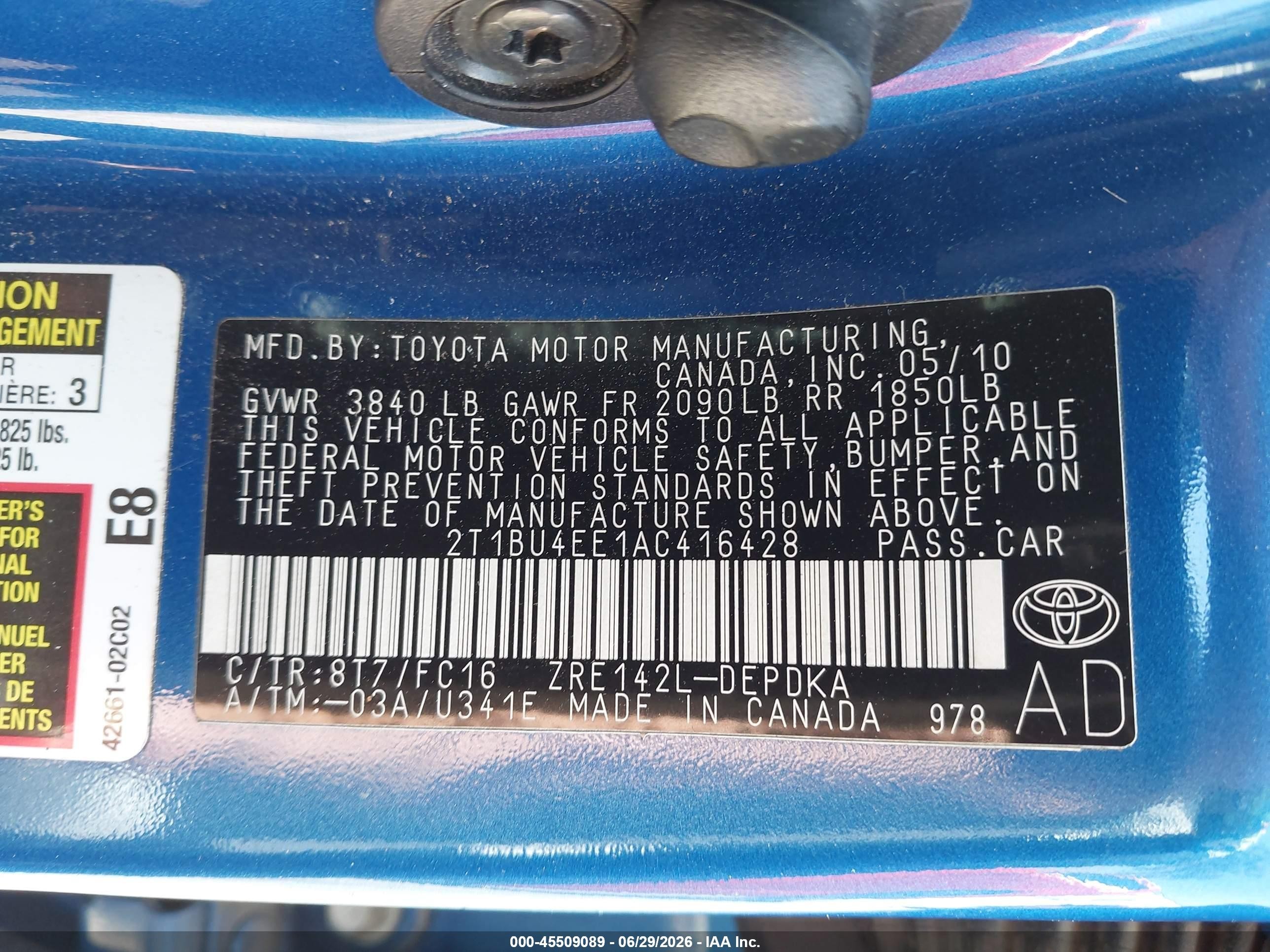 2010 Toyota Corolla Le Синий vin: 2T1BU4EE1AC416428