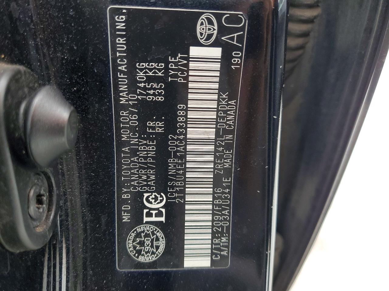 2010 Toyota Corolla Base Black vin: 2T1BU4EE1AC433889