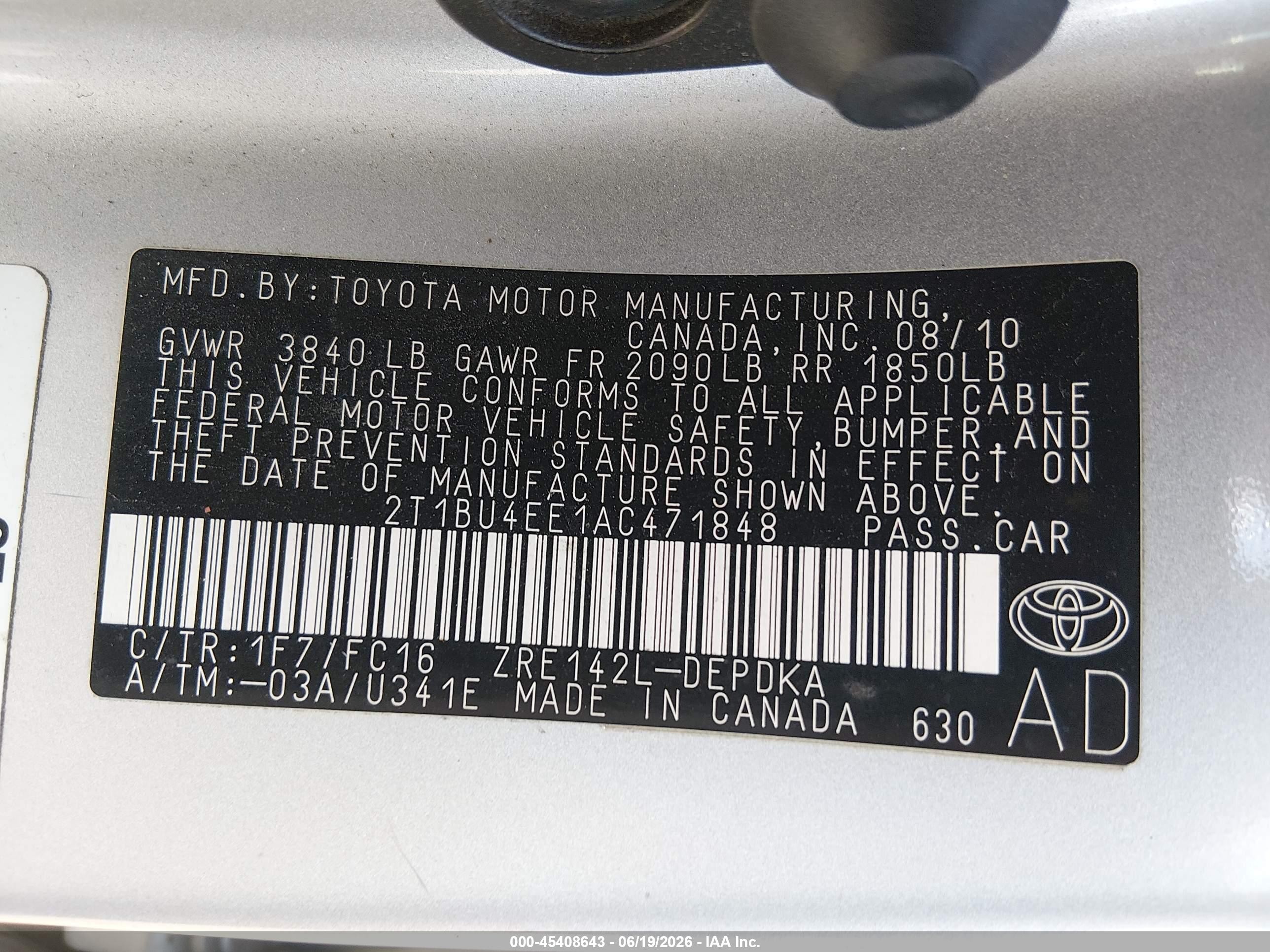 2010 Toyota Corolla Le Silver vin: 2T1BU4EE1AC471848
