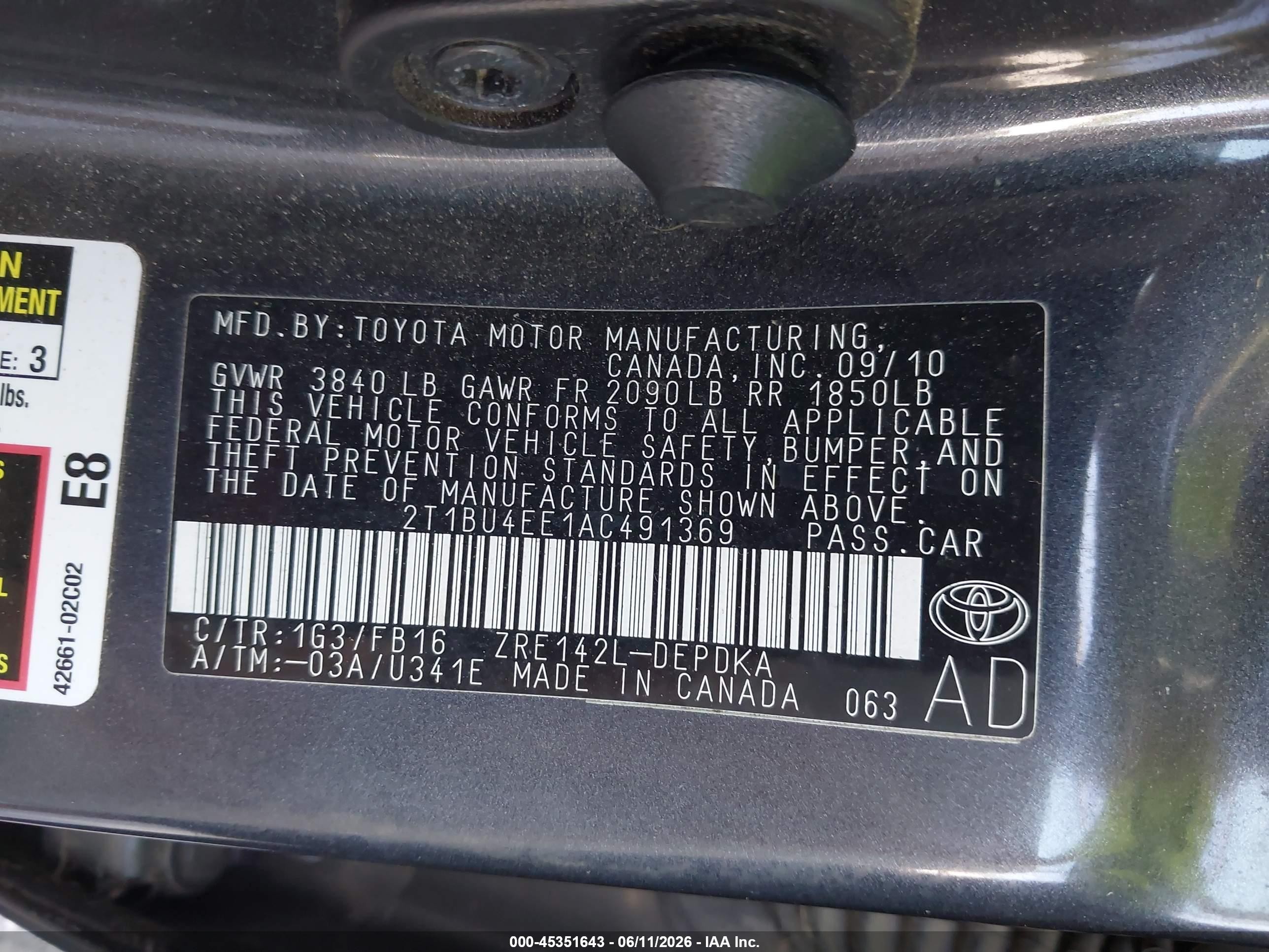 2010 Toyota Corolla Le Gray vin: 2T1BU4EE1AC491369