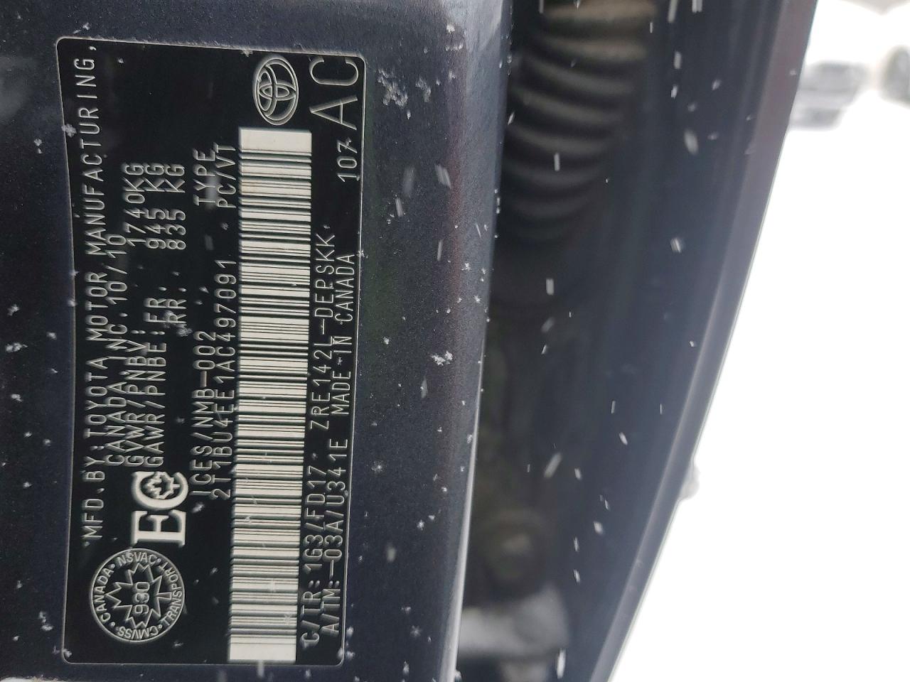 2010 Toyota Corolla Base Gray vin: 2T1BU4EE1AC497091