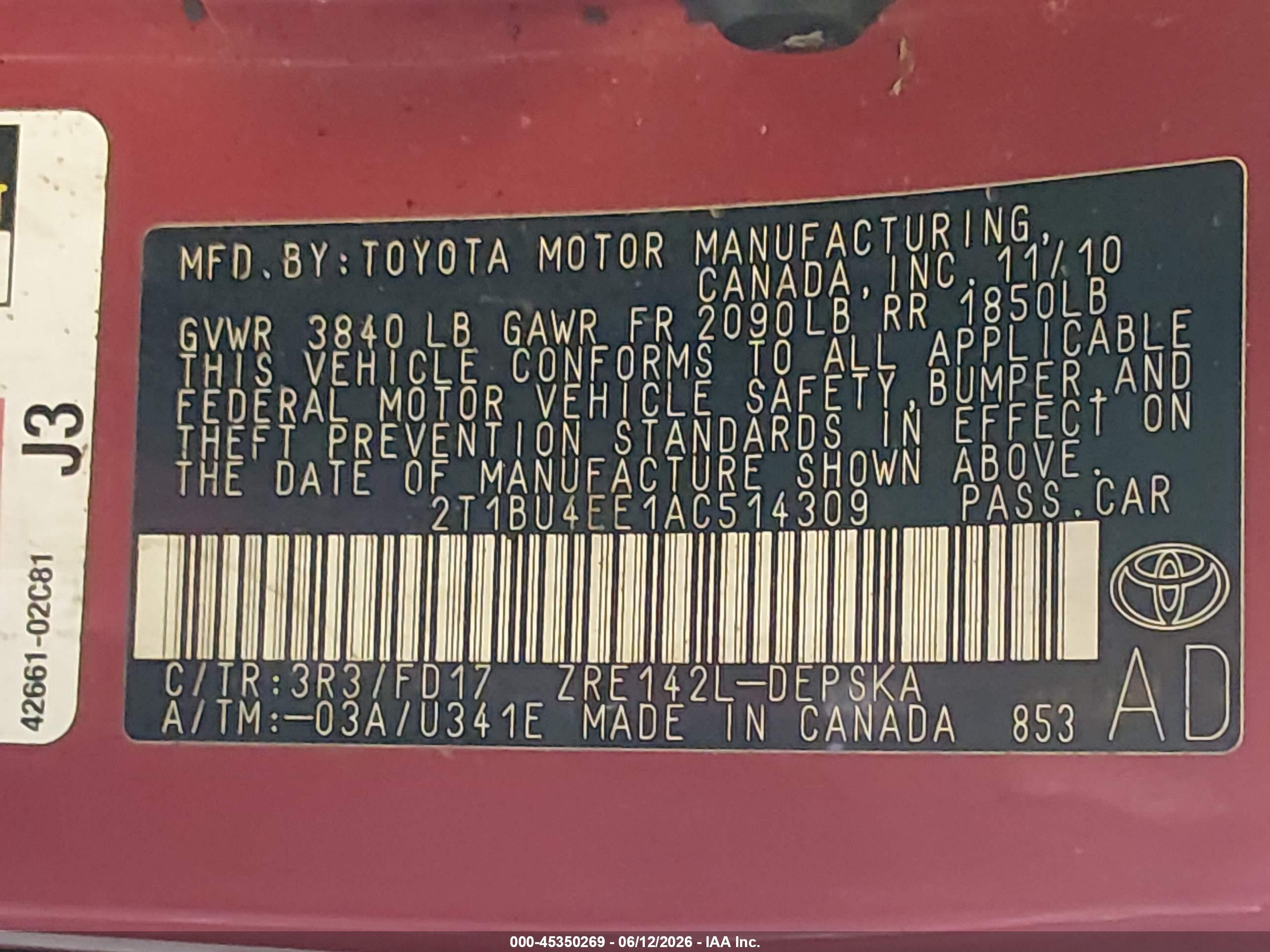 2010 Toyota Corolla S Red vin: 2T1BU4EE1AC514309