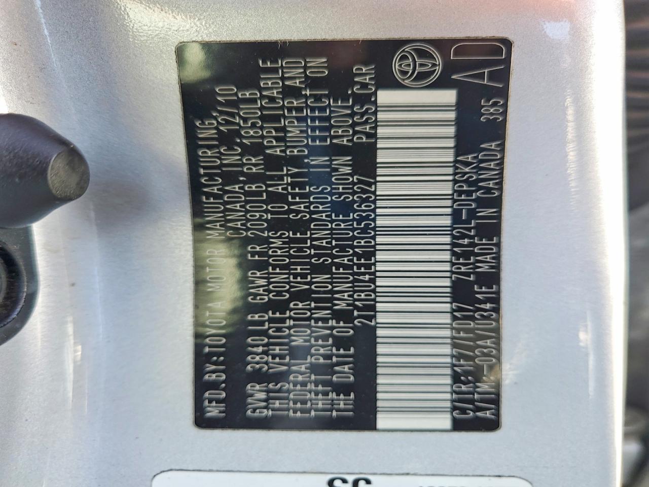 2011 Toyota Corolla S Silver vin: 2T1BU4EE1BC536327