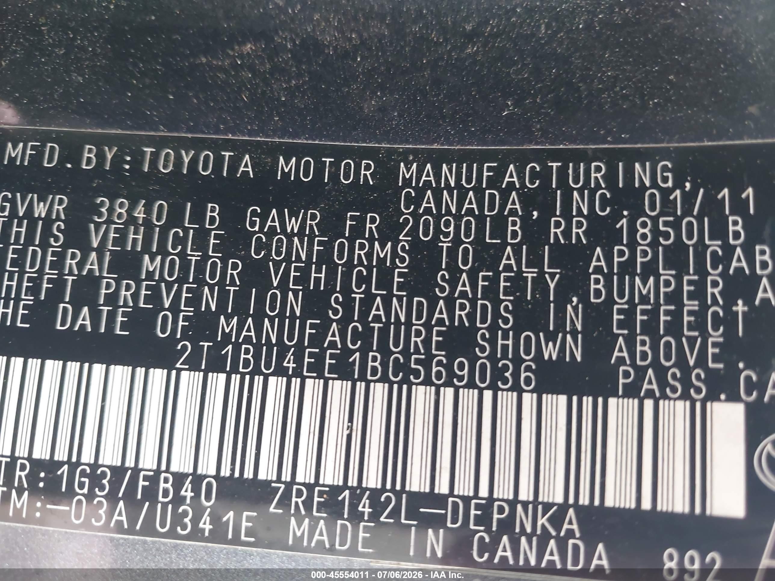 2011 Toyota Corolla Le Серый vin: 2T1BU4EE1BC569036