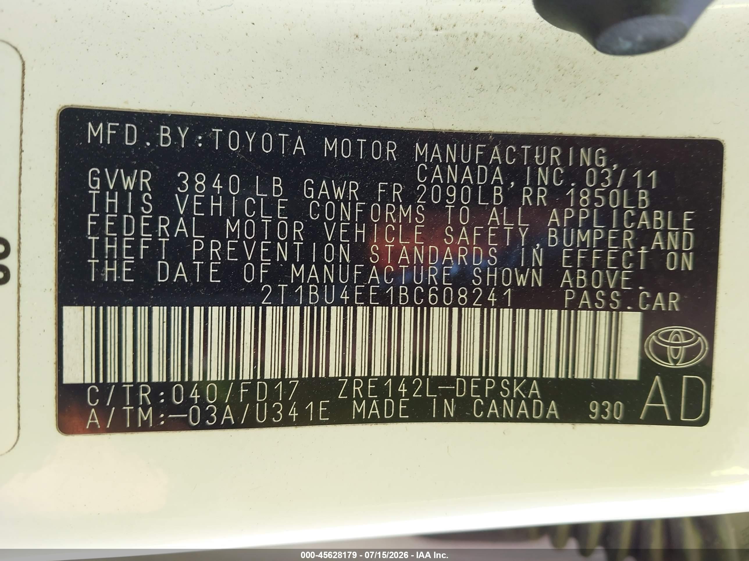 2011 Toyota Corolla S White vin: 2T1BU4EE1BC608241