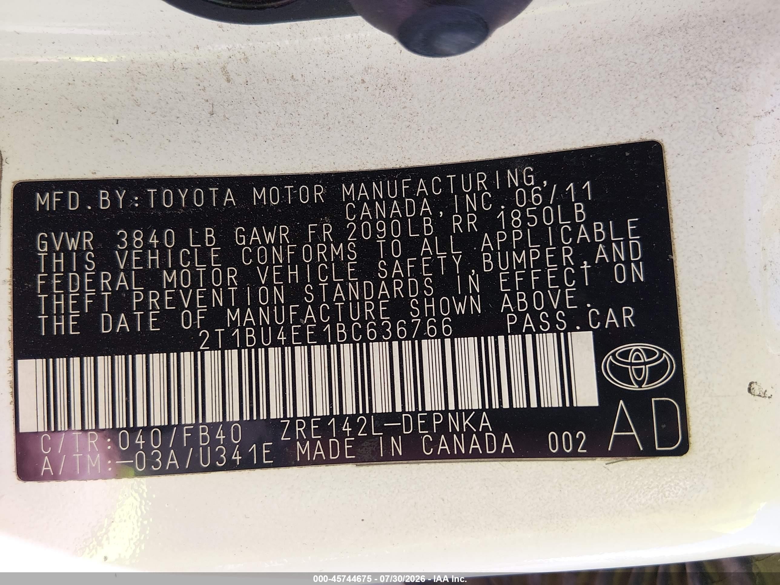 2011 Toyota Corolla Le White vin: 2T1BU4EE1BC636766