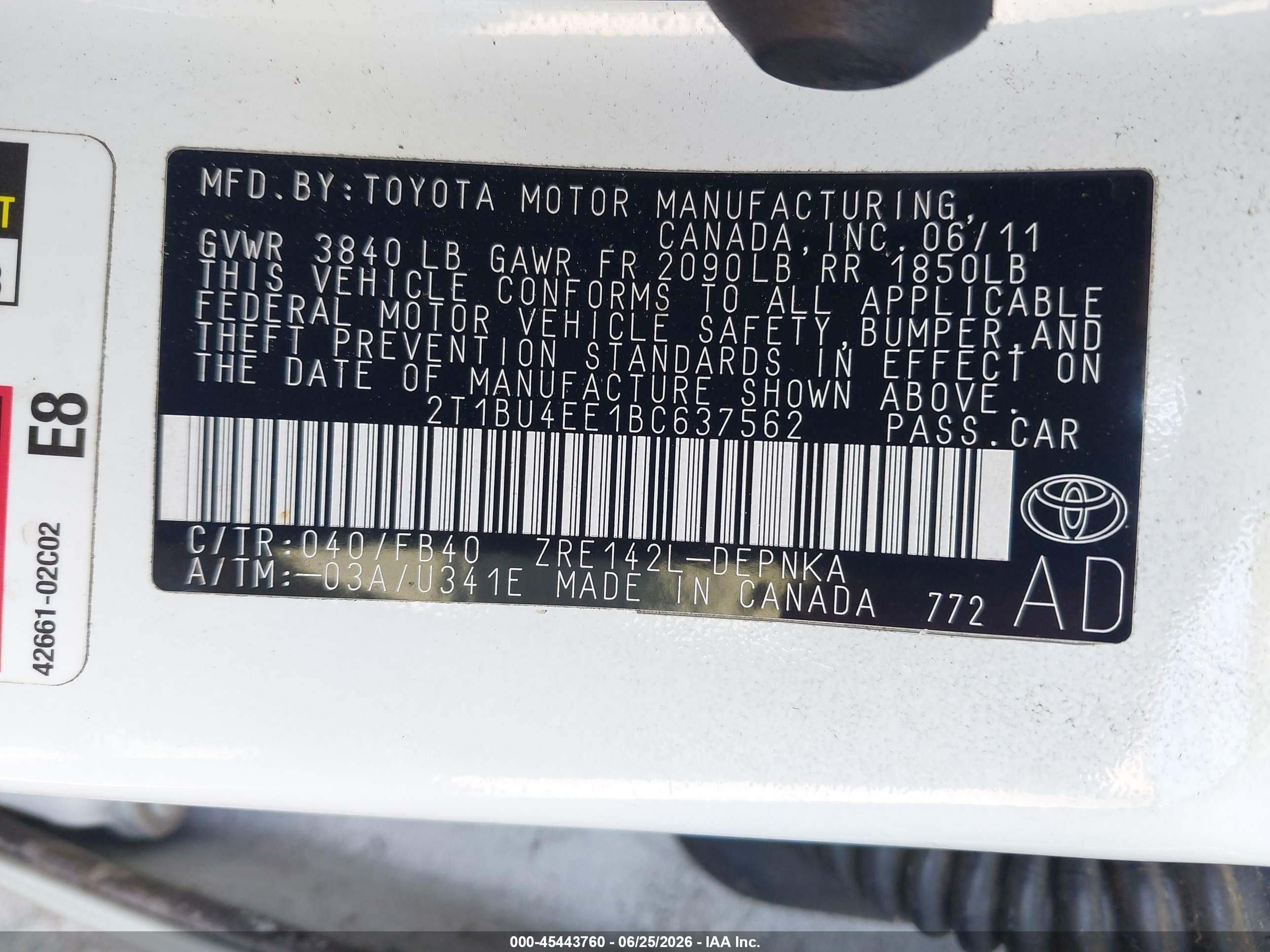 2011 Toyota Corolla Le White vin: 2T1BU4EE1BC637562