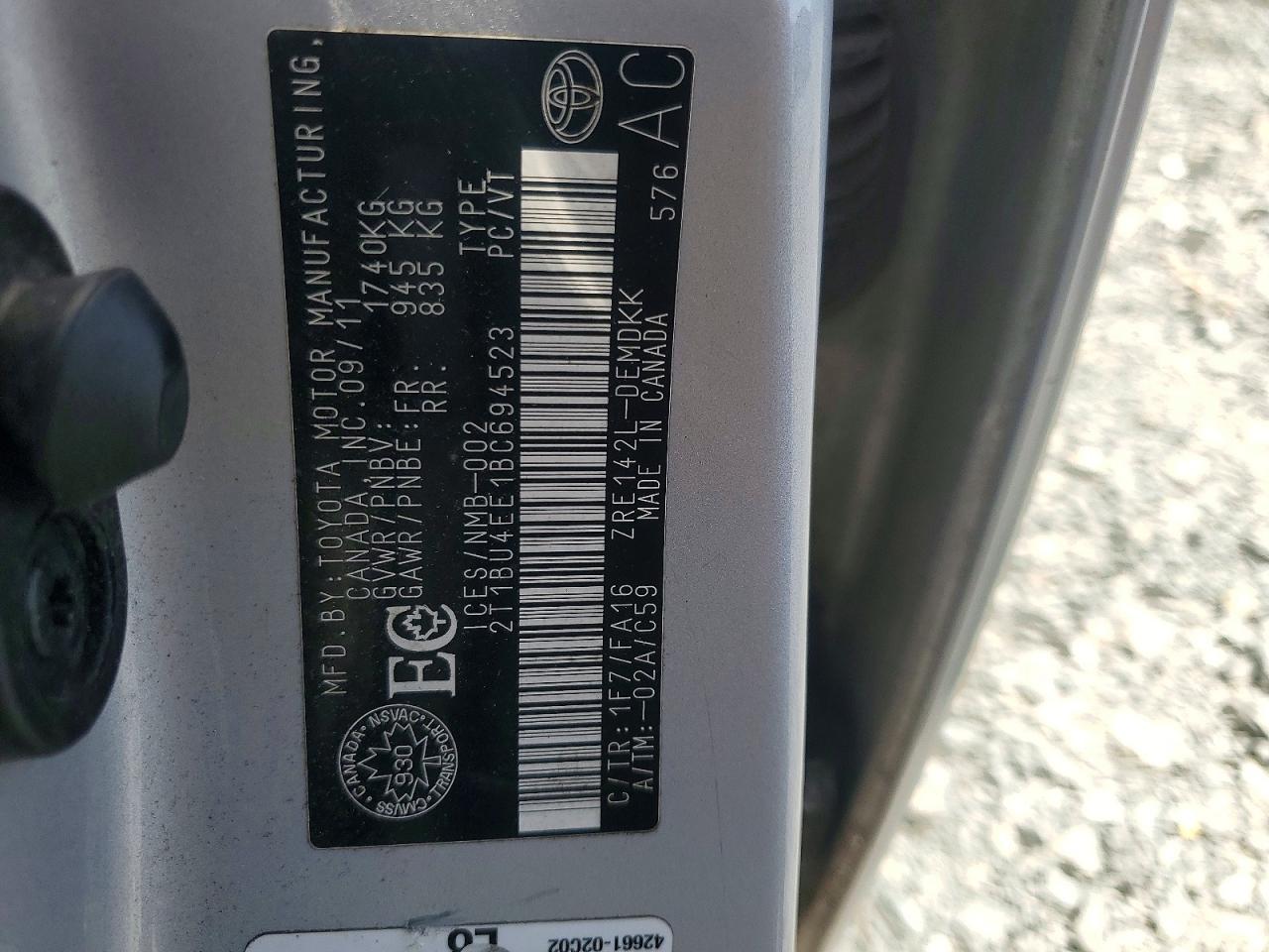 2011 Toyota Corolla Base Серебряный vin: 2T1BU4EE1BC694523