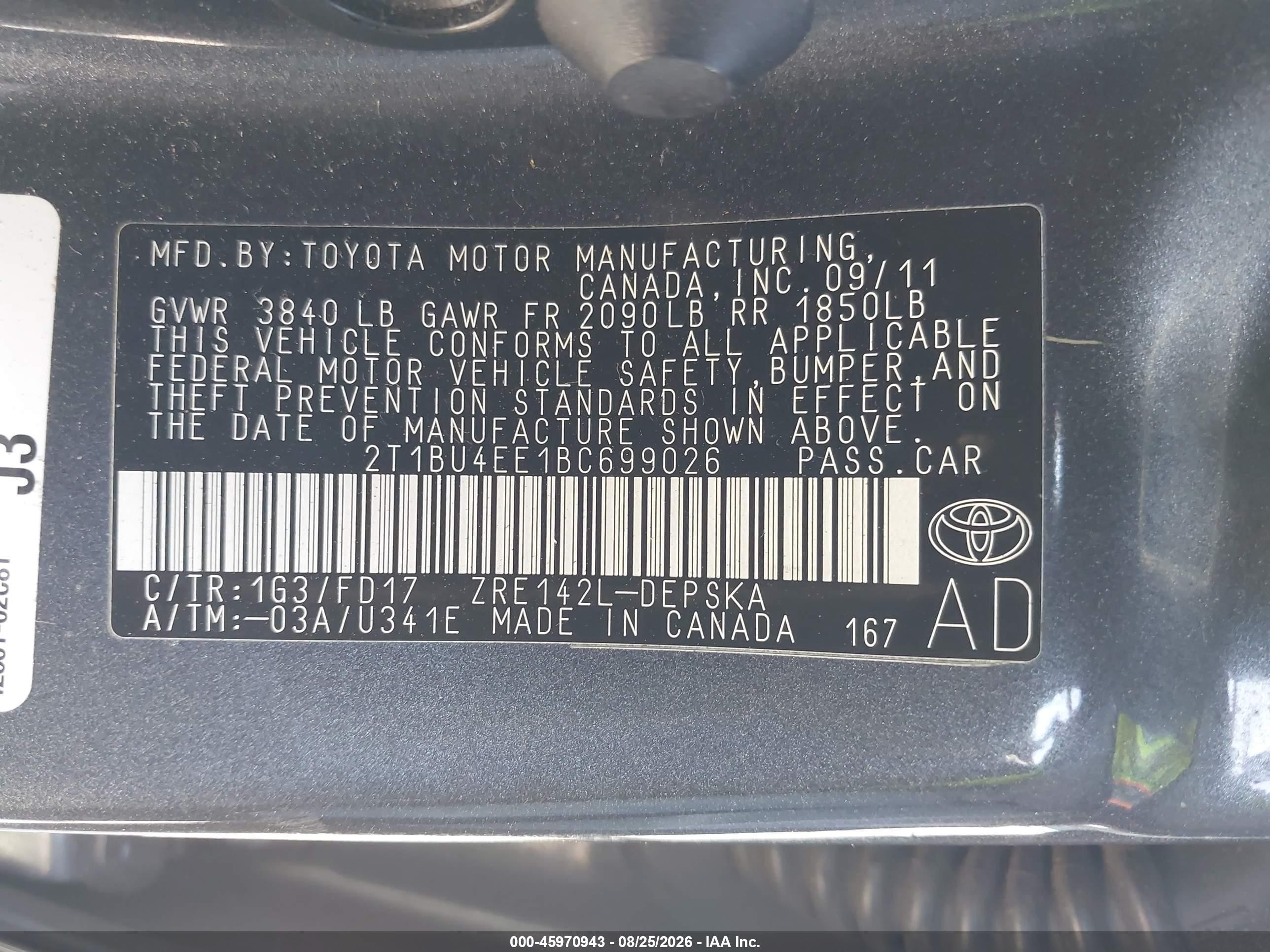 2011 Toyota Corolla S Gray vin: 2T1BU4EE1BC699026