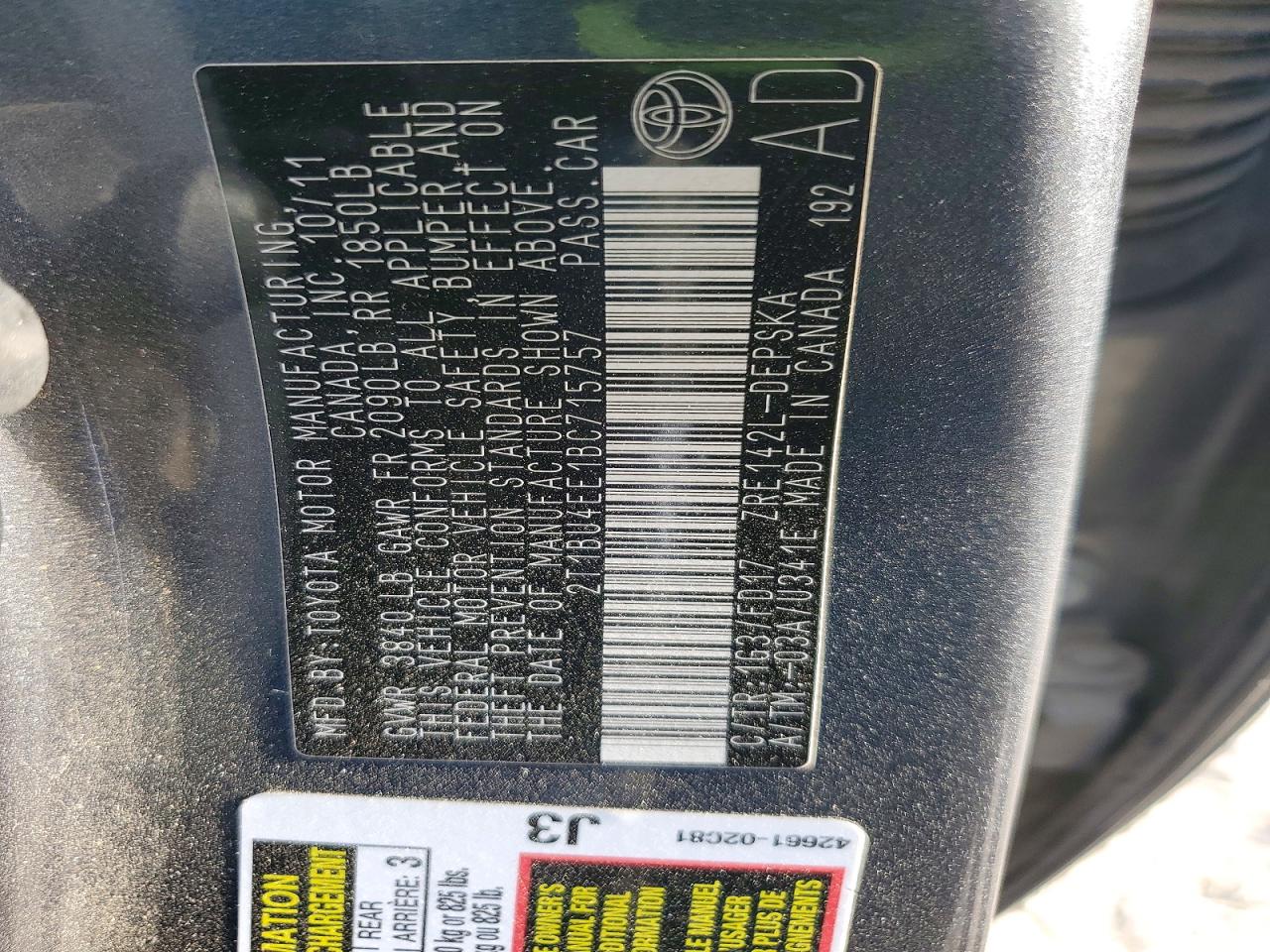 2011 Toyota Corolla S Gray vin: 2T1BU4EE1BC715757