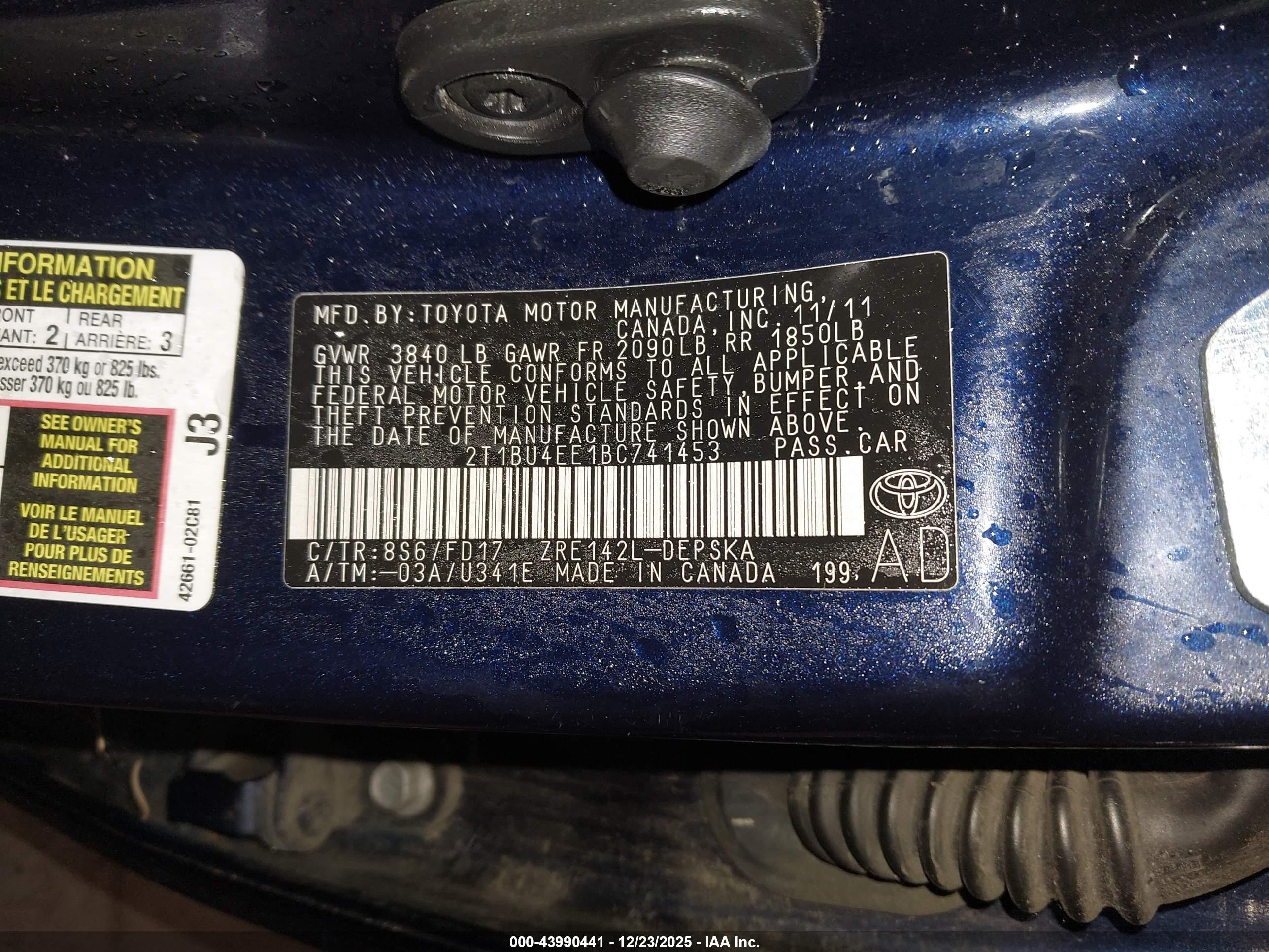 2011 Toyota Corolla S Blue vin: 2T1BU4EE1BC741453