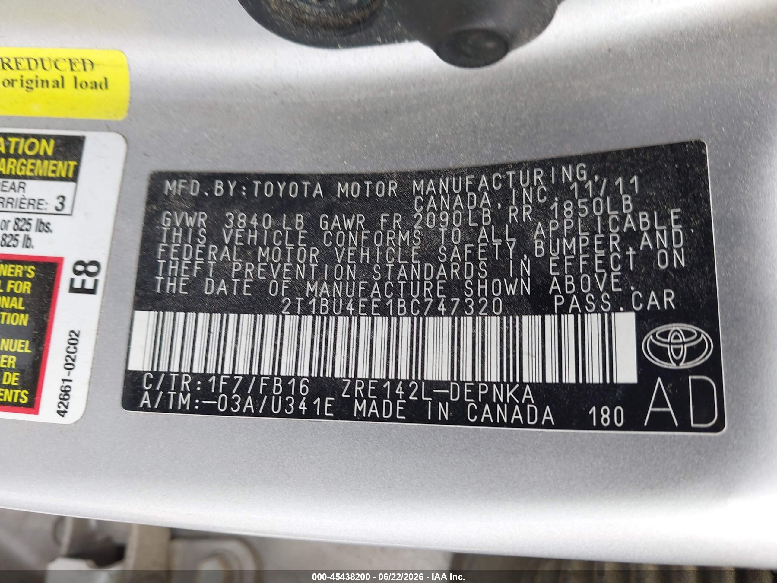 2011 Toyota Corolla Le Silver vin: 2T1BU4EE1BC747320