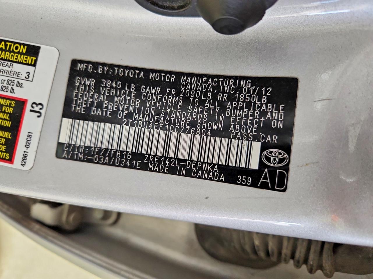 2012 Toyota Corolla Le Silver vin: 2T1BU4EE1CC776804