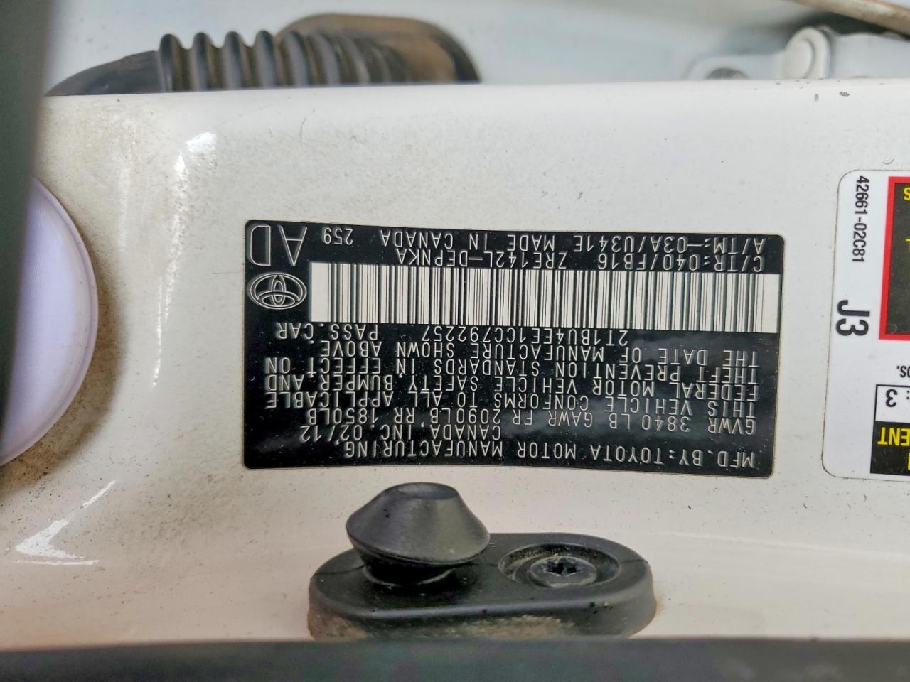2012 Toyota Corolla Le White vin: 2T1BU4EE1CC792257