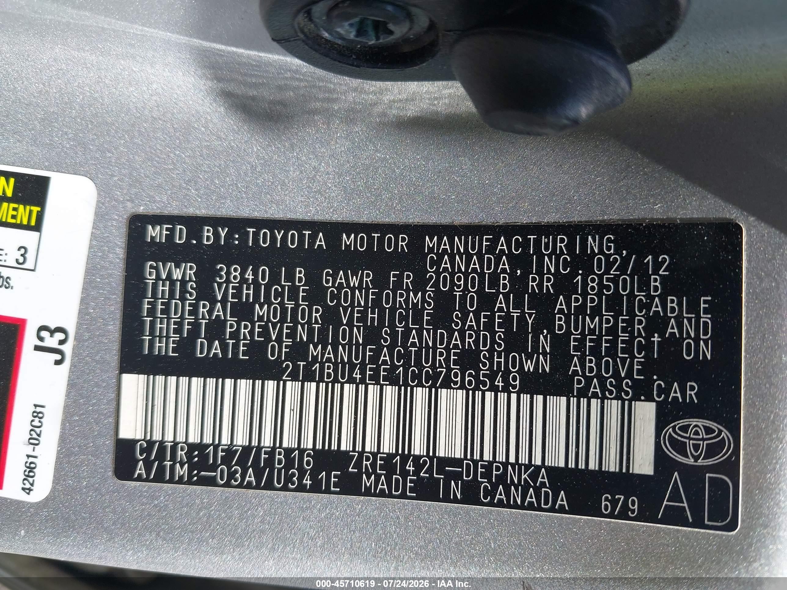 2012 Toyota Corolla Le Silver vin: 2T1BU4EE1CC796549