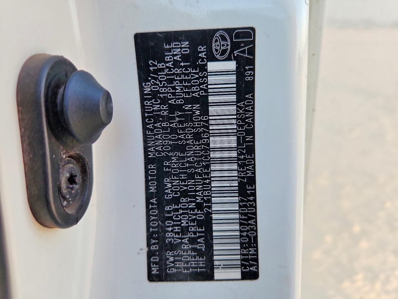 2012 Toyota Corolla S White vin: 2T1BU4EE1CC796776